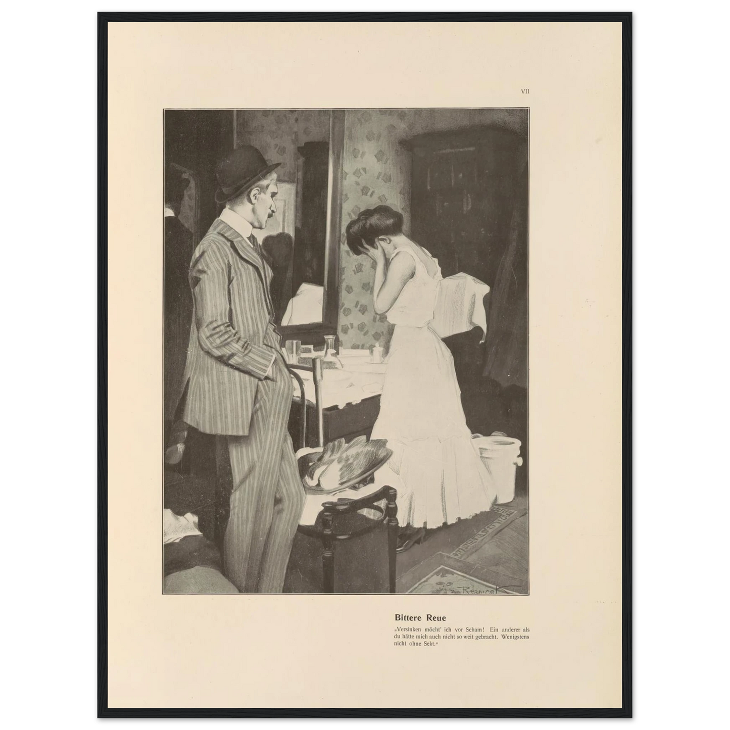 Bittere Reue (1908) Art Print | Ferdinand Freiherr von Reznicek - Framed Poster - 30x40 cm / 12x16″ - Black frame