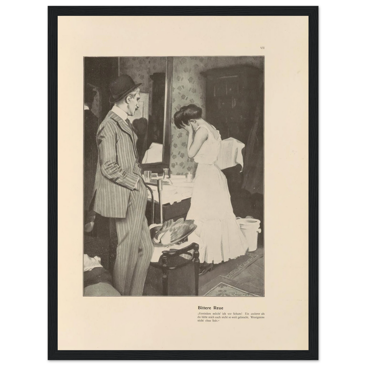 Bittere Reue (1908) Art Print | Ferdinand Freiherr von Reznicek - Framed Poster - 30x40 cm / 12x16″ - Black frame