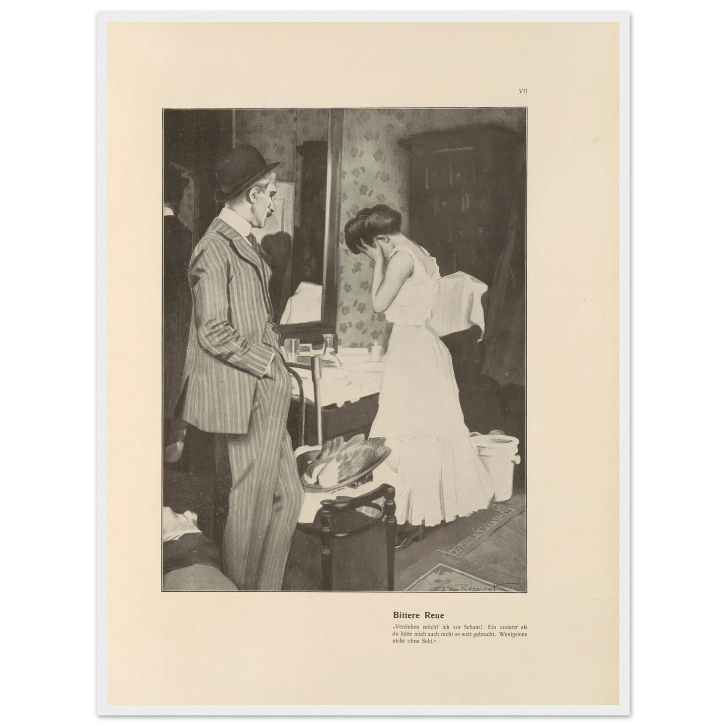 Bittere Reue (1908) Art Print | Ferdinand Freiherr von Reznicek - Framed Poster - 30x40 cm / 12x16″ - Black frame