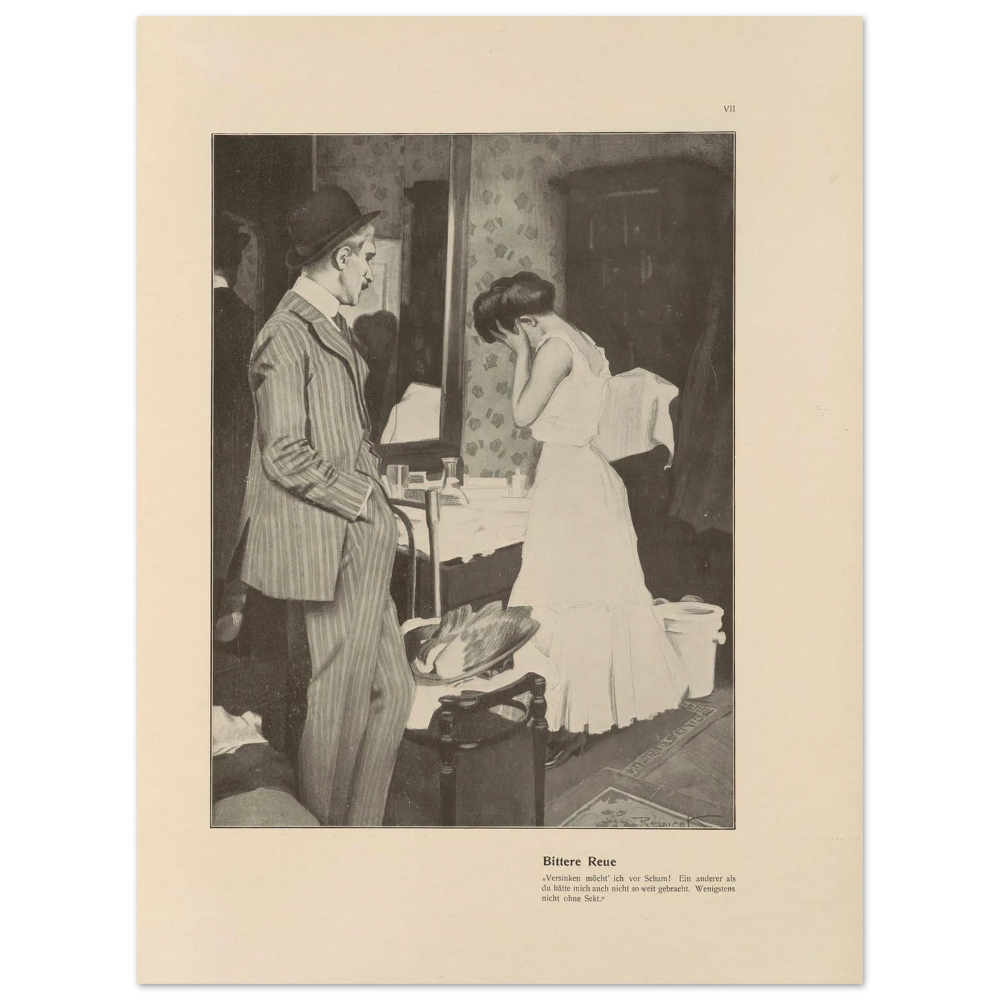 Bittere Reue (1908) Art Print | Ferdinand Freiherr von Reznicek - Framed Poster - 30x40 cm / 12x16″ - Black frame