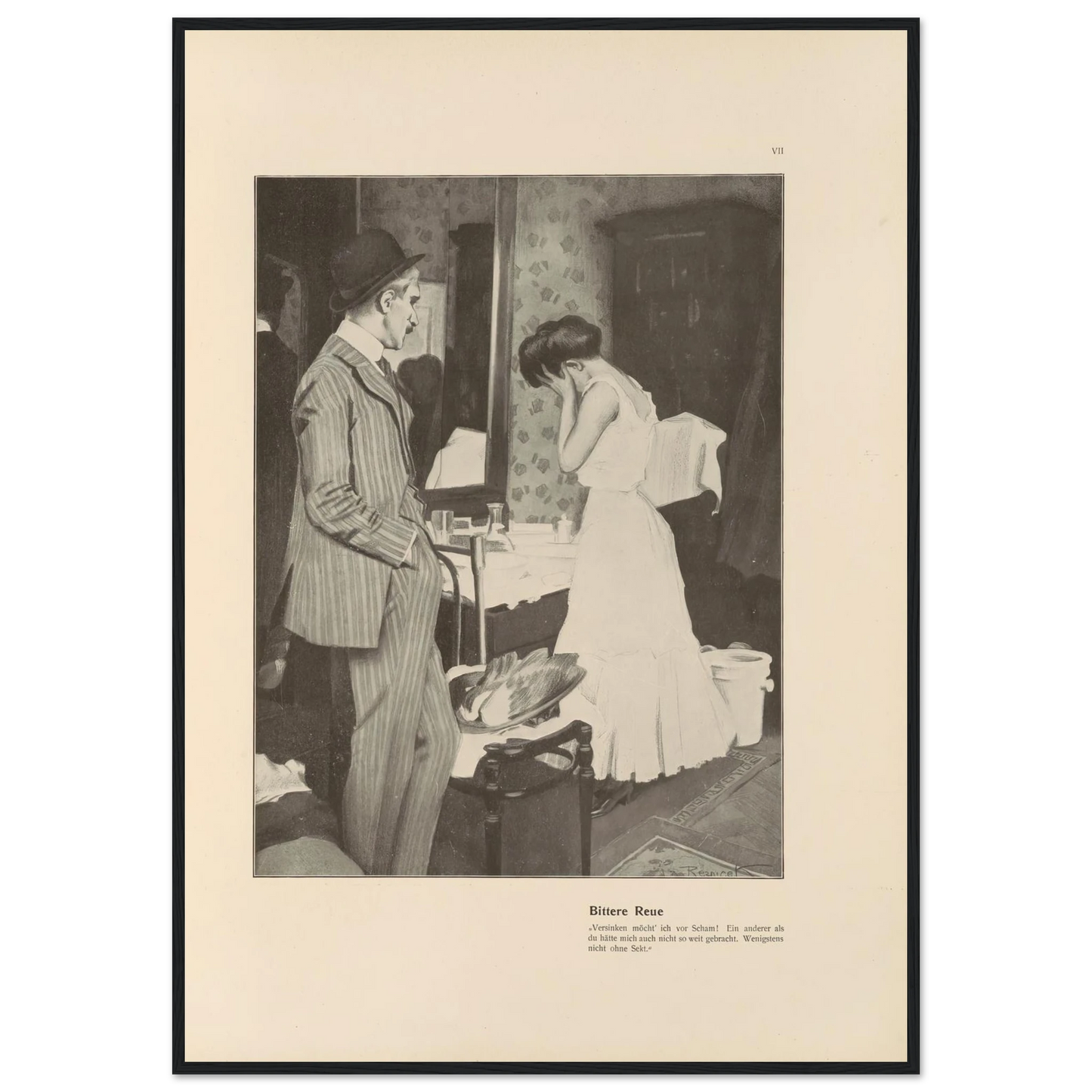 Bittere Reue (1908) Art Print | Ferdinand Freiherr von Reznicek - Framed Poster - 30x40 cm / 12x16″ - Black frame