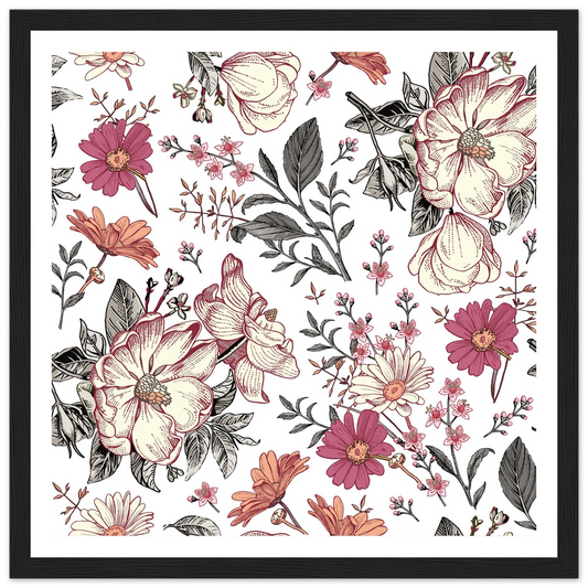 Blackwork Botanical Art Print | William Morris Inspired - Framed Poster - 30x30 cm / 12x12″ - Black frame