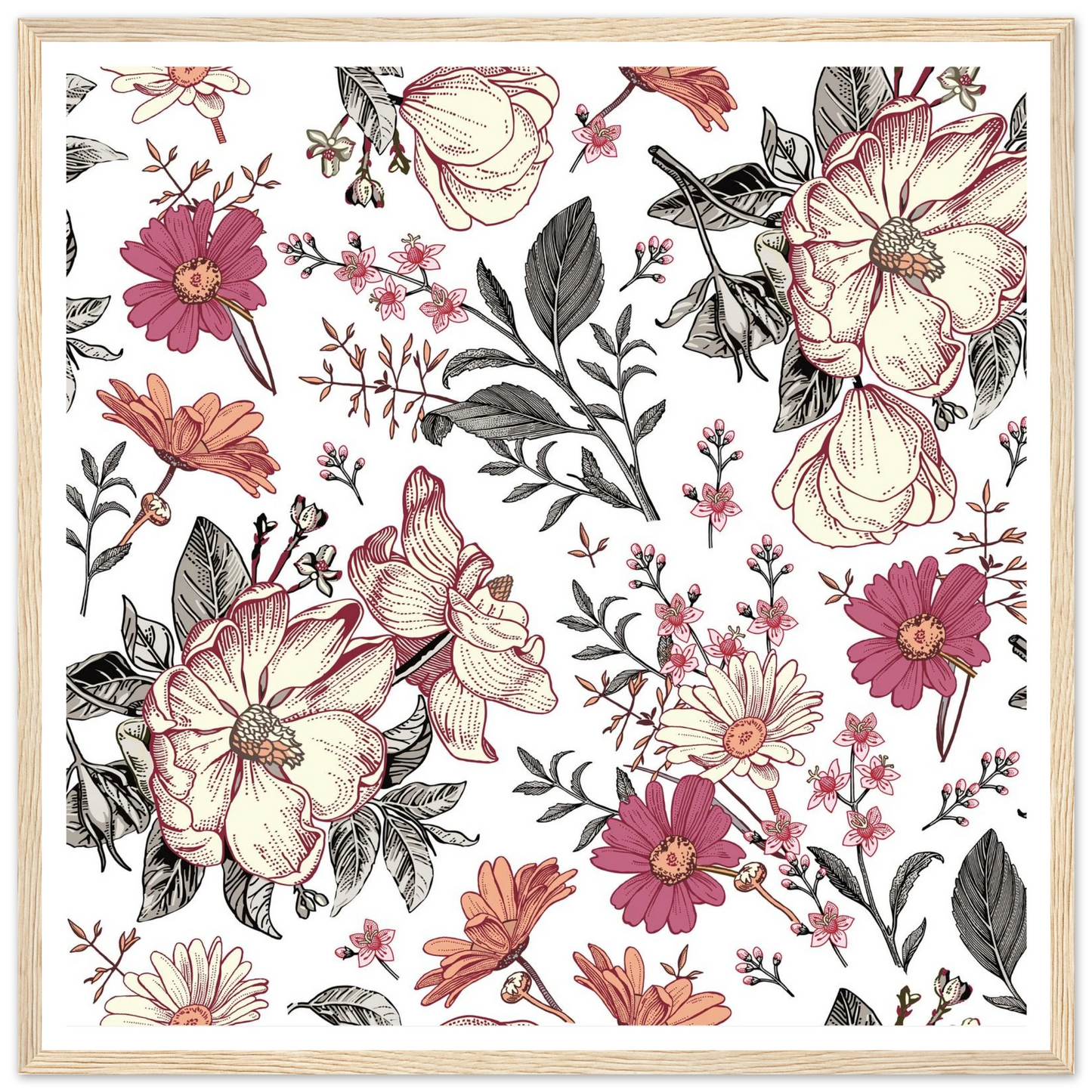 Blackwork Botanical Art Print | William Morris Inspired - Framed Poster - 30x30 cm / 12x12″ - Black frame