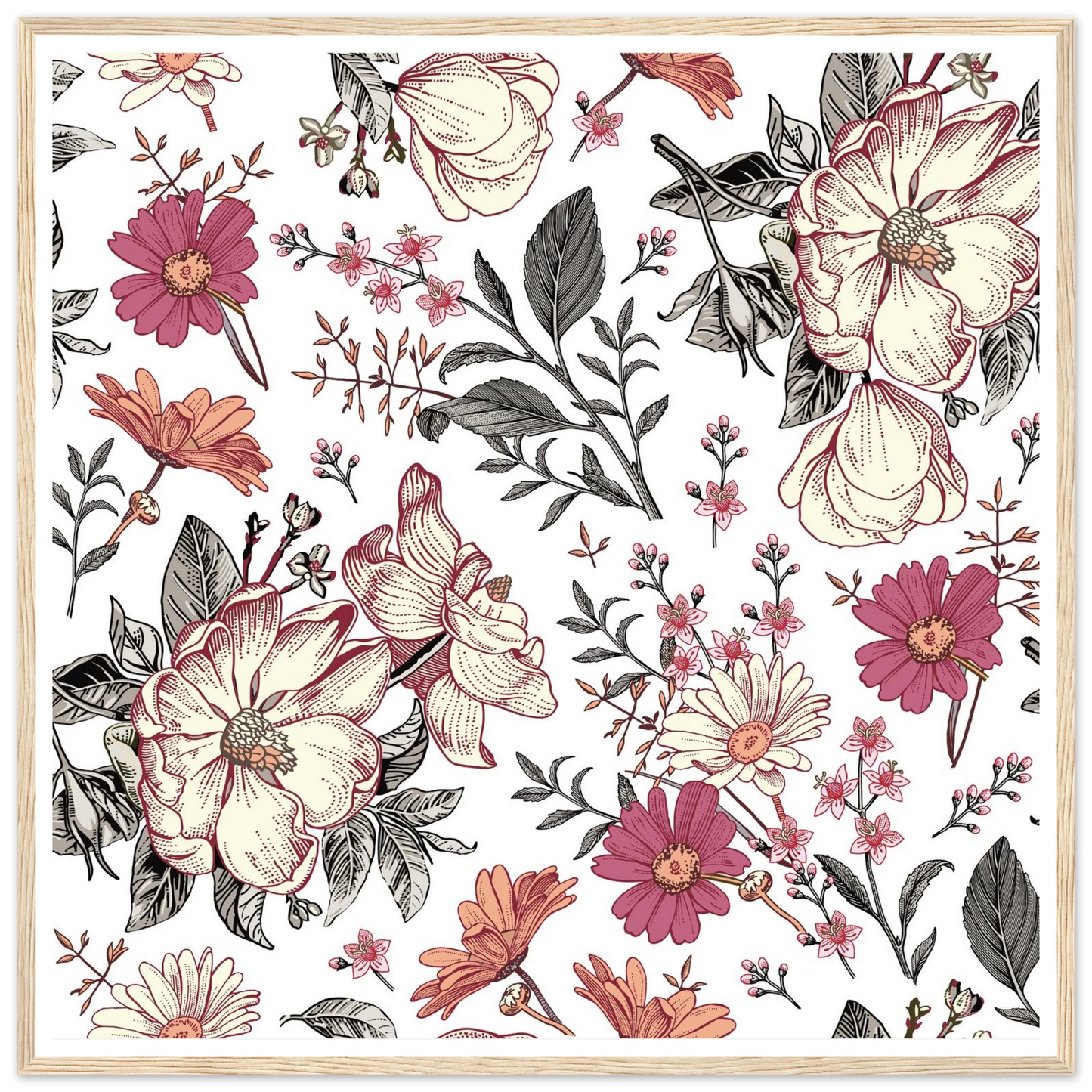 Blackwork Botanical Art Print | William Morris Inspired - Framed Poster - 30x30 cm / 12x12″ - Black frame