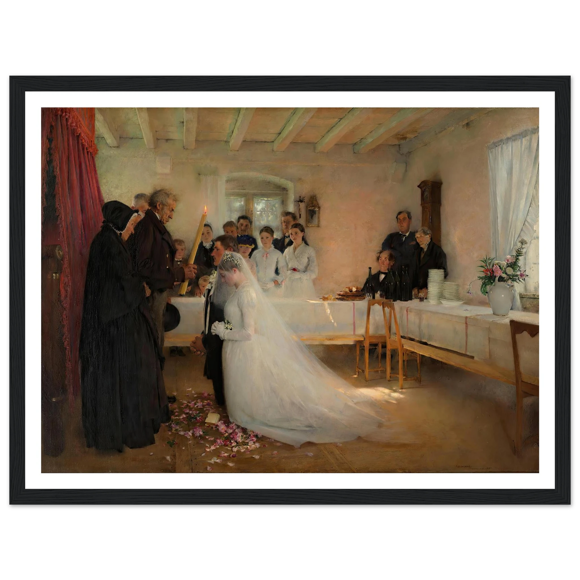 Blessing of the Young Couple Before Marriage (1880–1881) Art Print | Pascal Adolphe Jean Dagnan Bouveret - Framed Poster - 30x40 cm / 12x16″ - Black frame