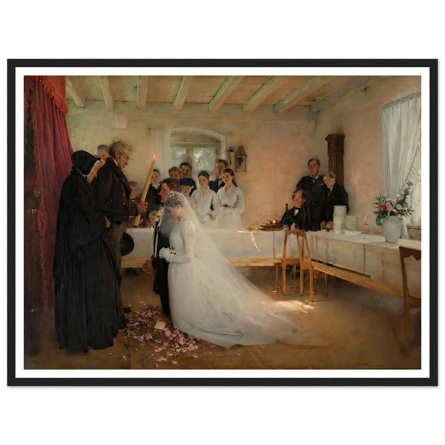 Blessing of the Young Couple Before Marriage (1880–1881) Art Print | Pascal Adolphe Jean Dagnan Bouveret - Framed Poster - 30x40 cm / 12x16″ - Black frame