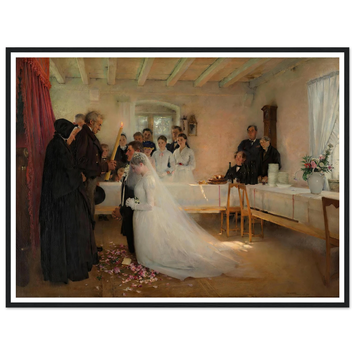 Blessing of the Young Couple Before Marriage (1880–1881) Art Print | Pascal Adolphe Jean Dagnan Bouveret - Framed Poster - 30x40 cm / 12x16″ - Black frame