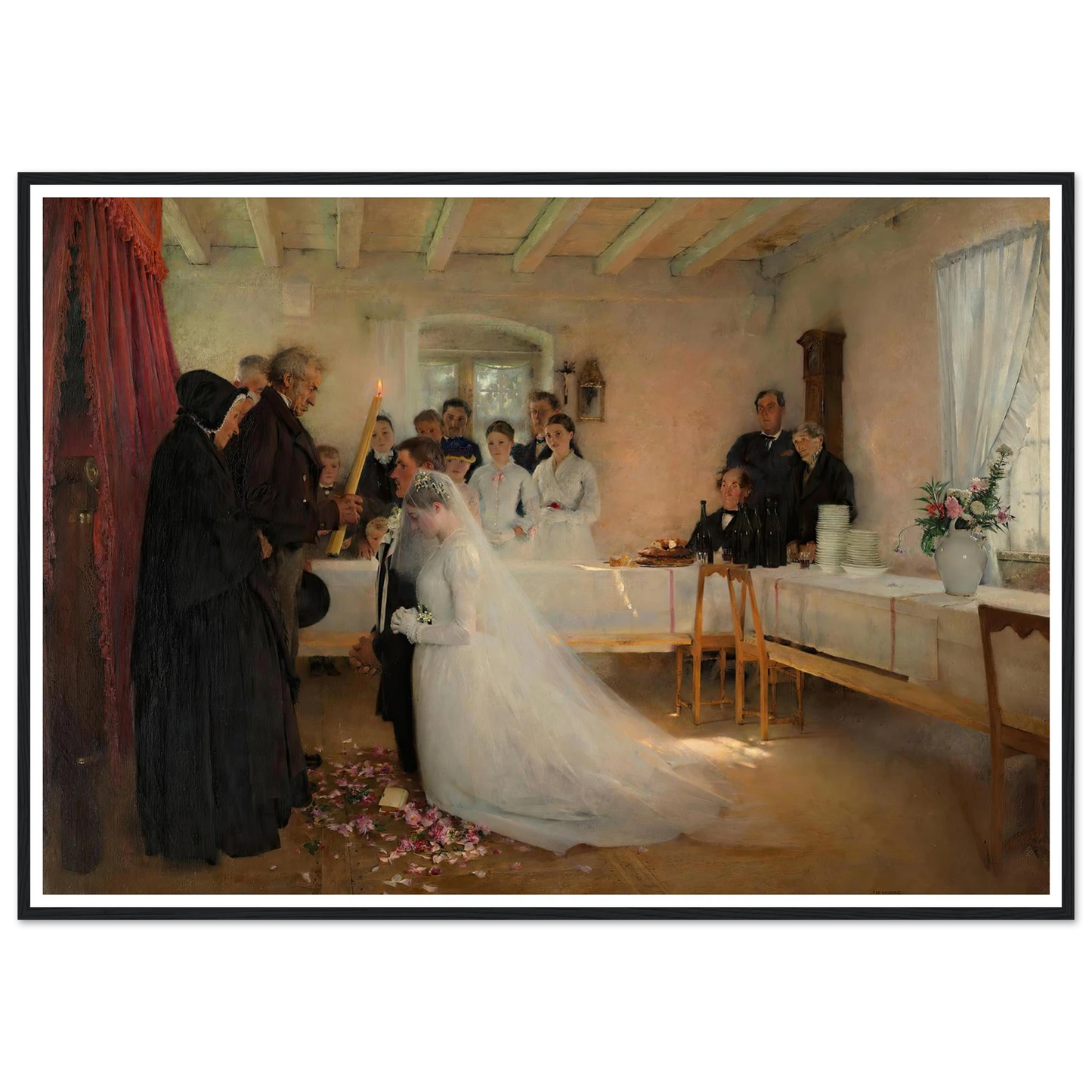 Blessing of the Young Couple Before Marriage (1880–1881) Art Print | Pascal Adolphe Jean Dagnan Bouveret - Framed Poster - 30x40 cm / 12x16″ - Black frame