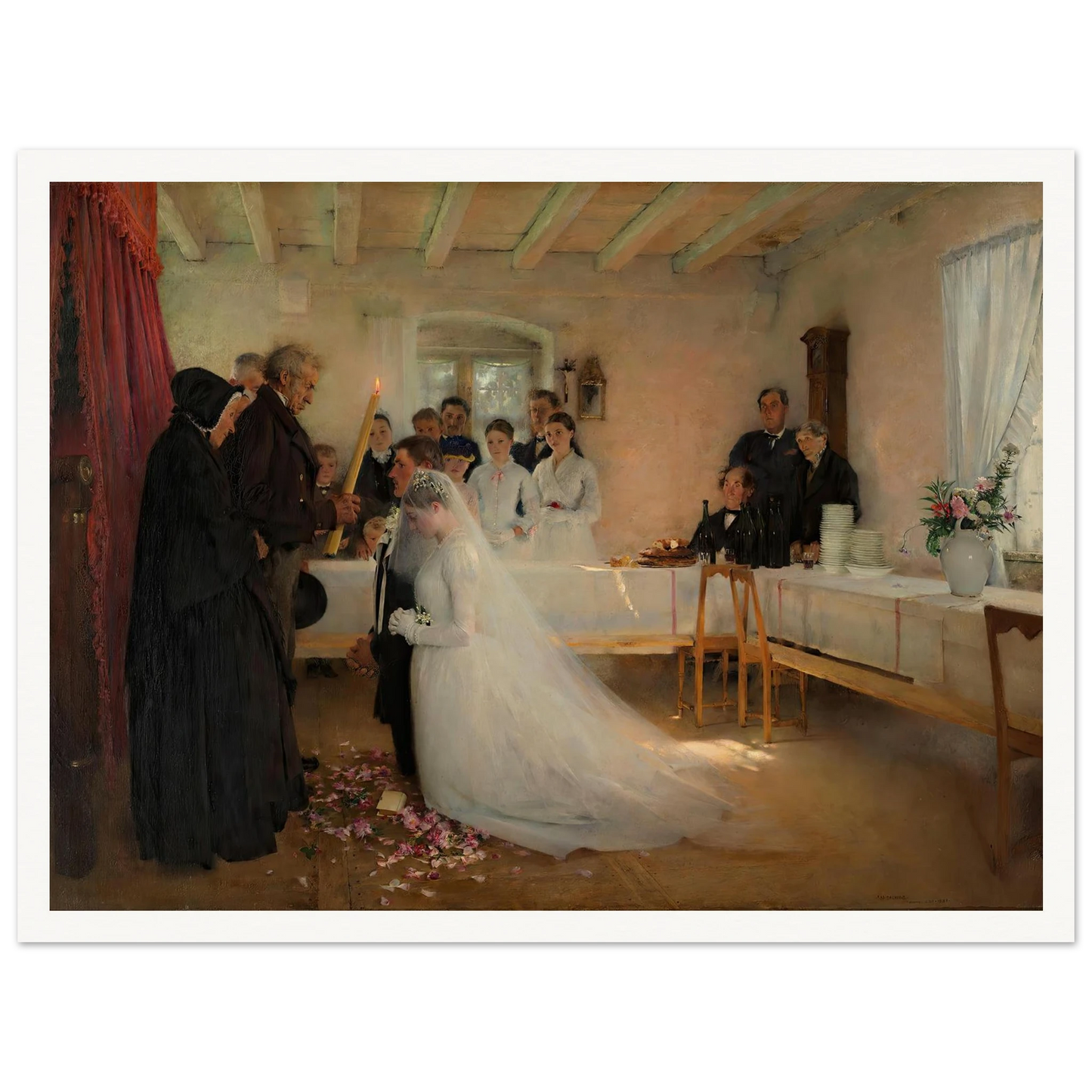 Blessing of the Young Couple Before Marriage (1880–1881) Art Print | Pascal Adolphe Jean Dagnan Bouveret - Framed Poster - 30x40 cm / 12x16″ - Black frame