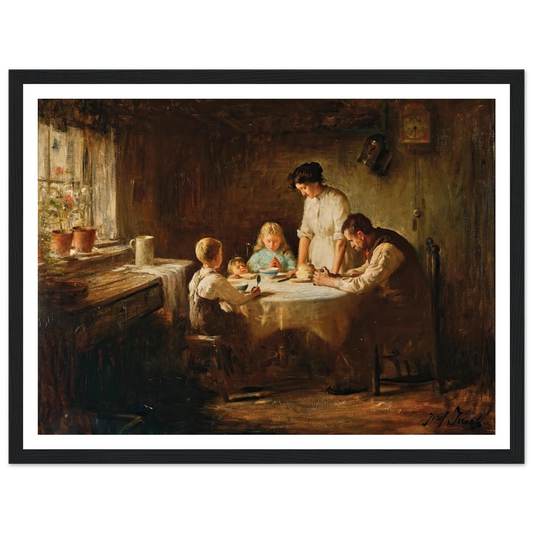 Blessing the Table Art Print | Jozef Israels - Framed Poster - 30x40 cm / 12x16″ - Black frame