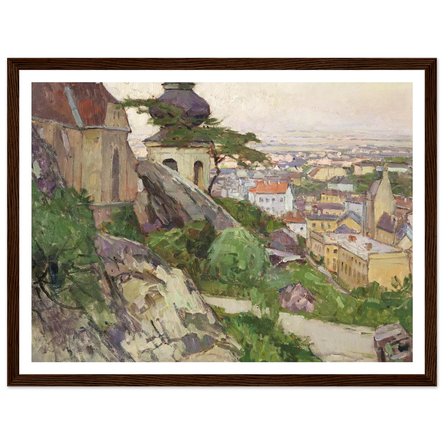 Blick auf Mödling von dem Weg zum Liechtenstein oberhalb der Pfarrkirche herab auf die Stadt (1942) Art Print | Carl Moll - Framed Poster - 30x40 cm / 12x16″ - Black frame