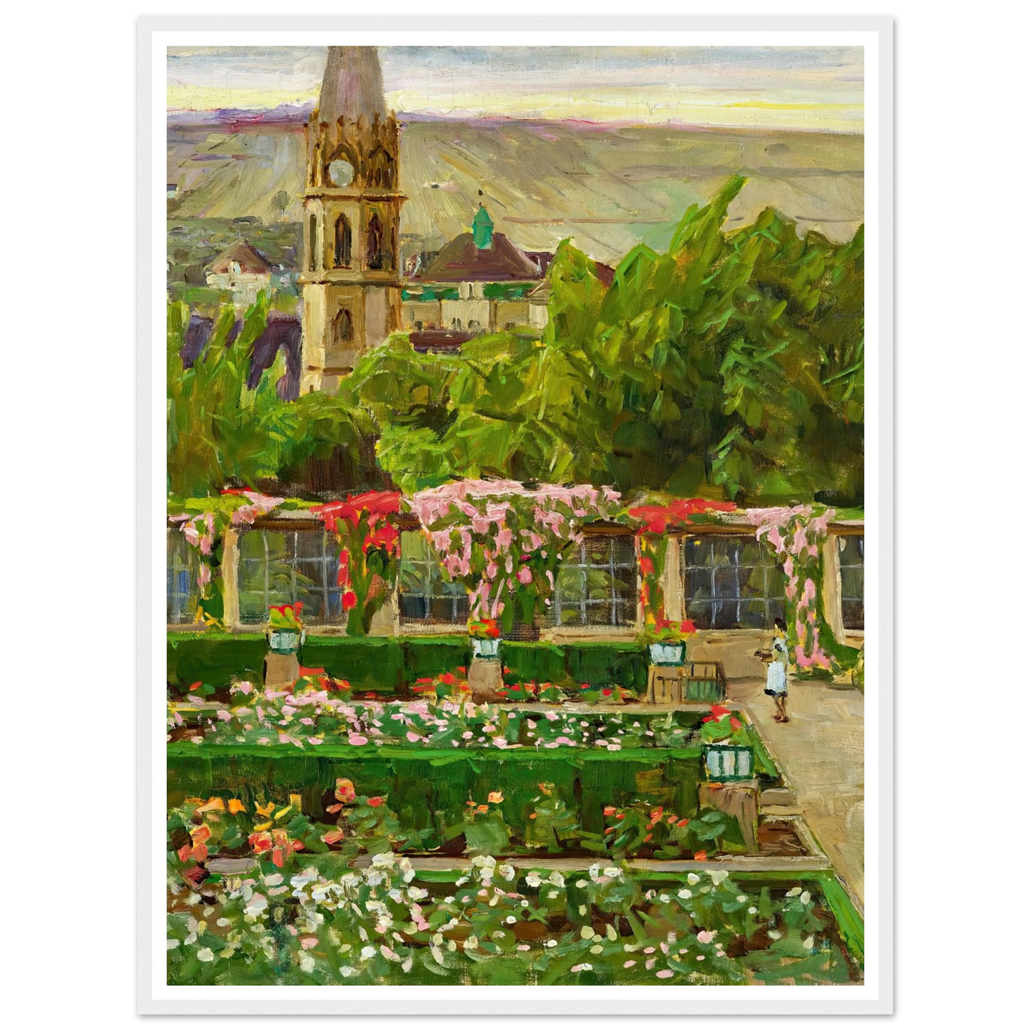 Blick in den Garten der Villa Ast (View of the garden of the Villa Ast) (after 1932) Art Print | Carl Moll - Framed Poster - 30x40 cm / 12x16″ - Black frame