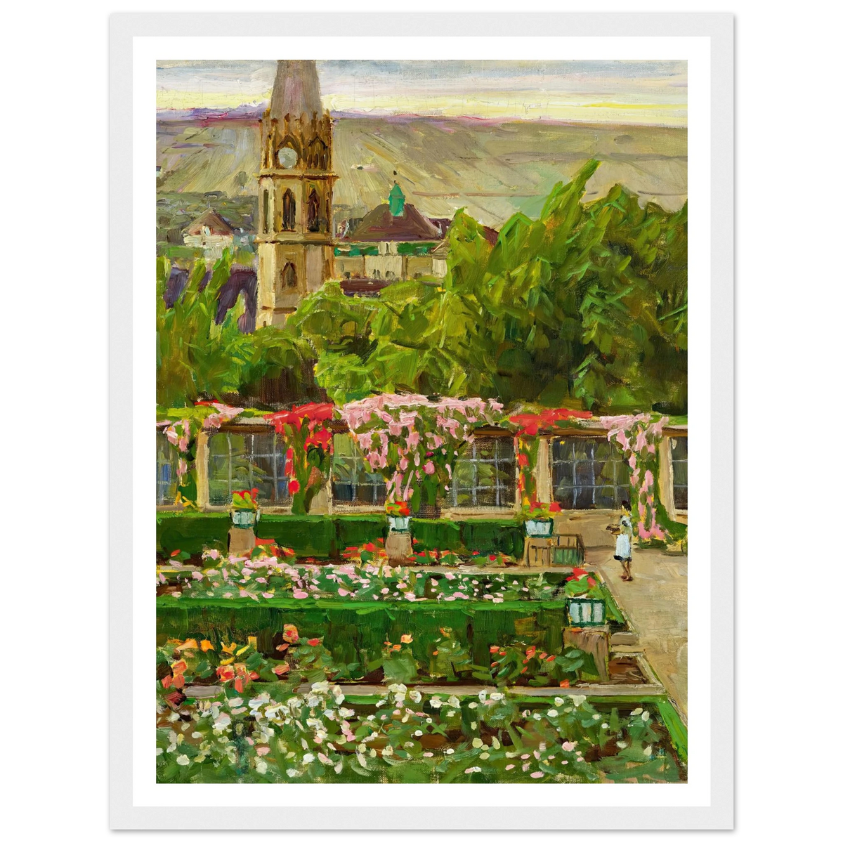 Blick in den Garten der Villa Ast (View of the garden of the Villa Ast) (after 1932) Art Print | Carl Moll - Framed Poster - 30x40 cm / 12x16″ - Black frame