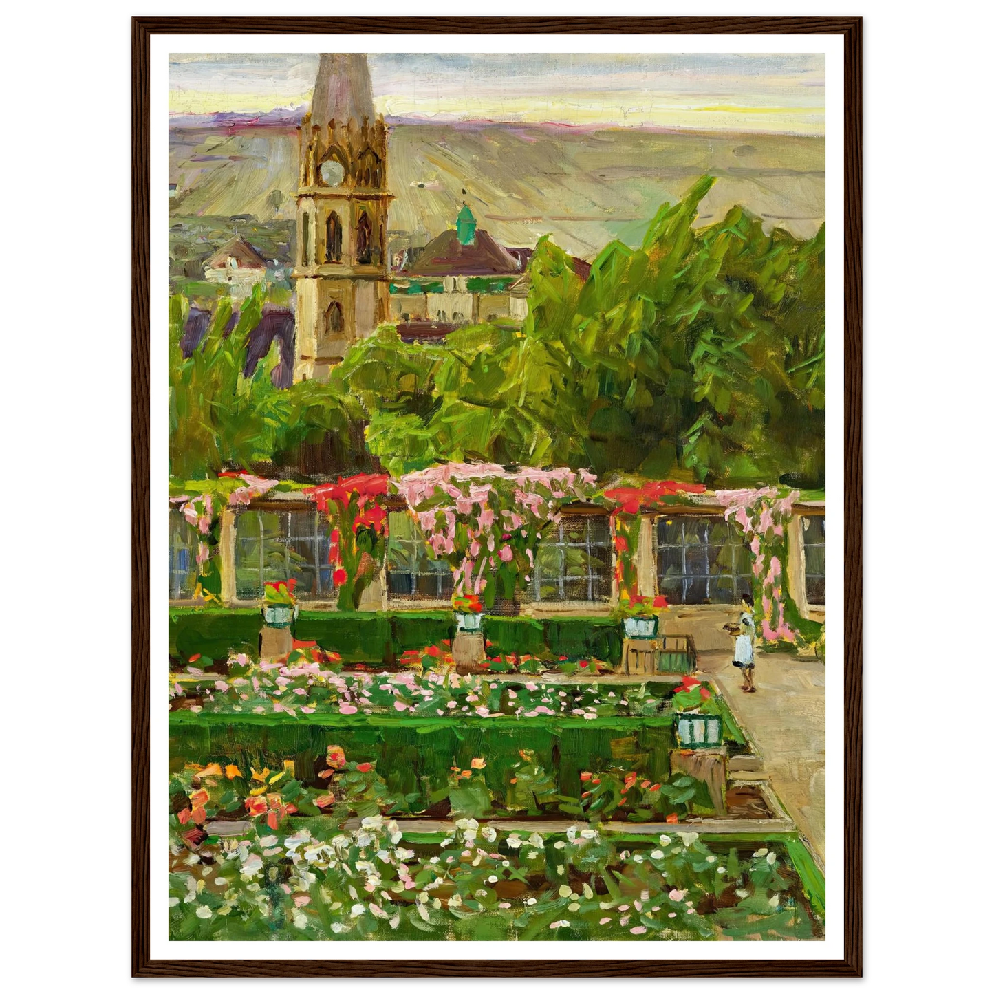 Blick in den Garten der Villa Ast (View of the garden of the Villa Ast) (after 1932) Art Print | Carl Moll - Framed Poster - 30x40 cm / 12x16″ - Black frame