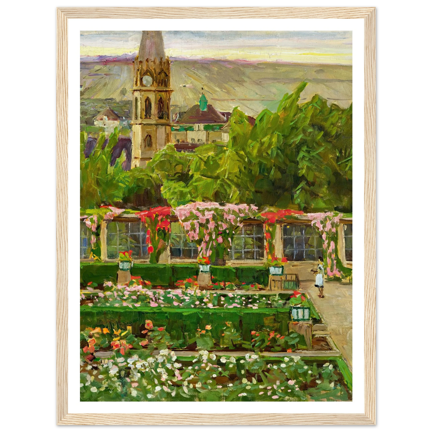 Blick in den Garten der Villa Ast (View of the garden of the Villa Ast) (after 1932) Art Print | Carl Moll - Framed Poster - 30x40 cm / 12x16″ - Black frame