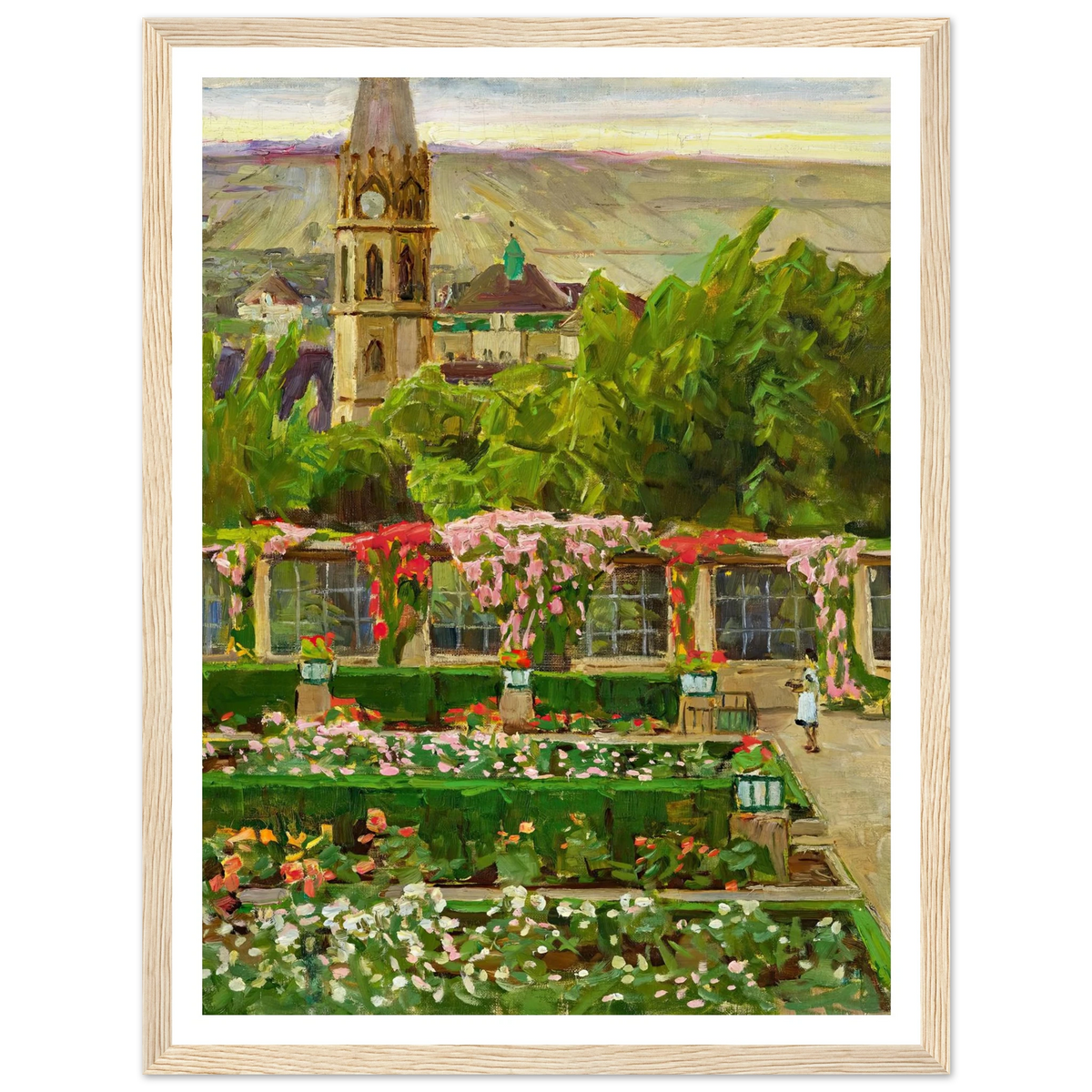Blick in den Garten der Villa Ast (View of the garden of the Villa Ast) (after 1932) Art Print | Carl Moll - Framed Poster - 30x40 cm / 12x16″ - Black frame