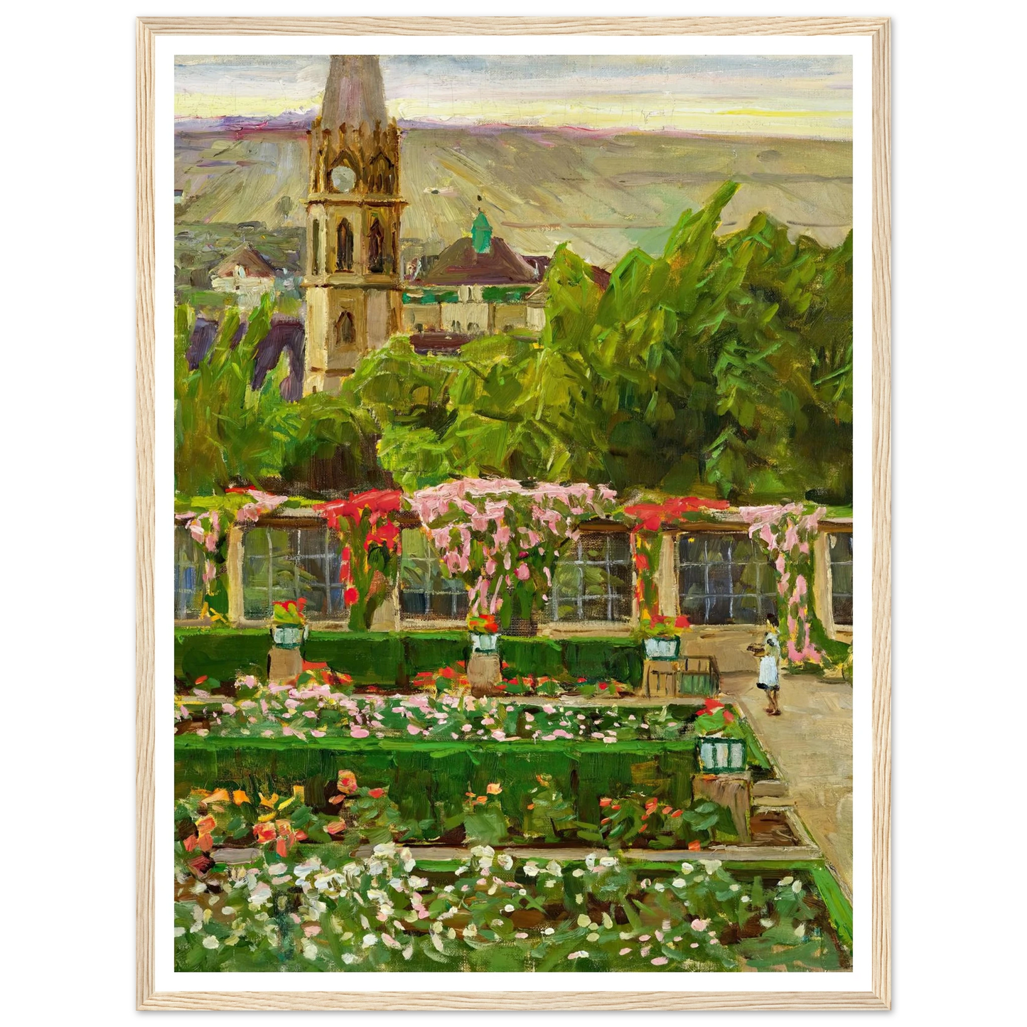 Blick in den Garten der Villa Ast (View of the garden of the Villa Ast) (after 1932) Art Print | Carl Moll - Framed Poster - 30x40 cm / 12x16″ - Black frame