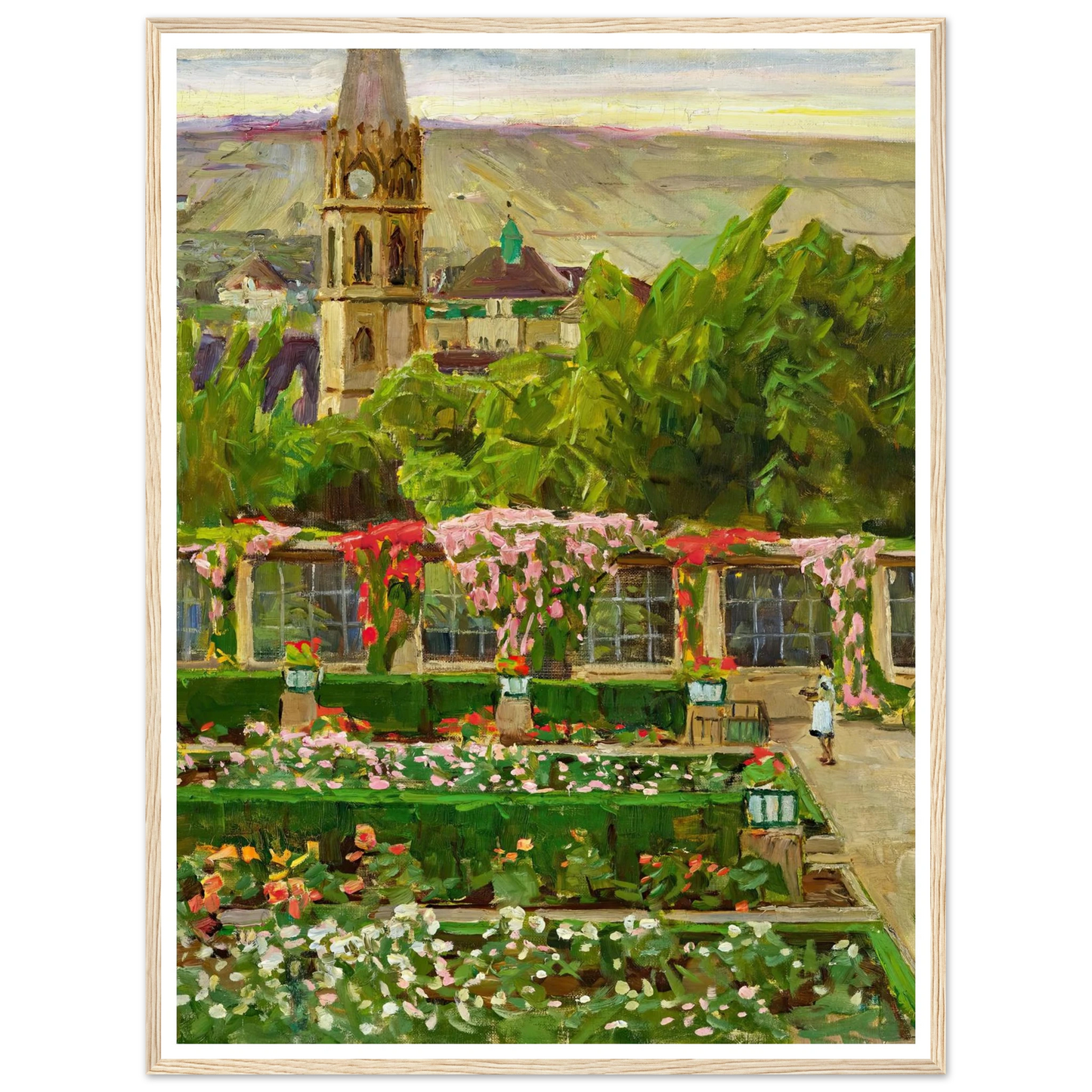 Blick in den Garten der Villa Ast (View of the garden of the Villa Ast) (after 1932) Art Print | Carl Moll - Framed Poster - 30x40 cm / 12x16″ - Black frame
