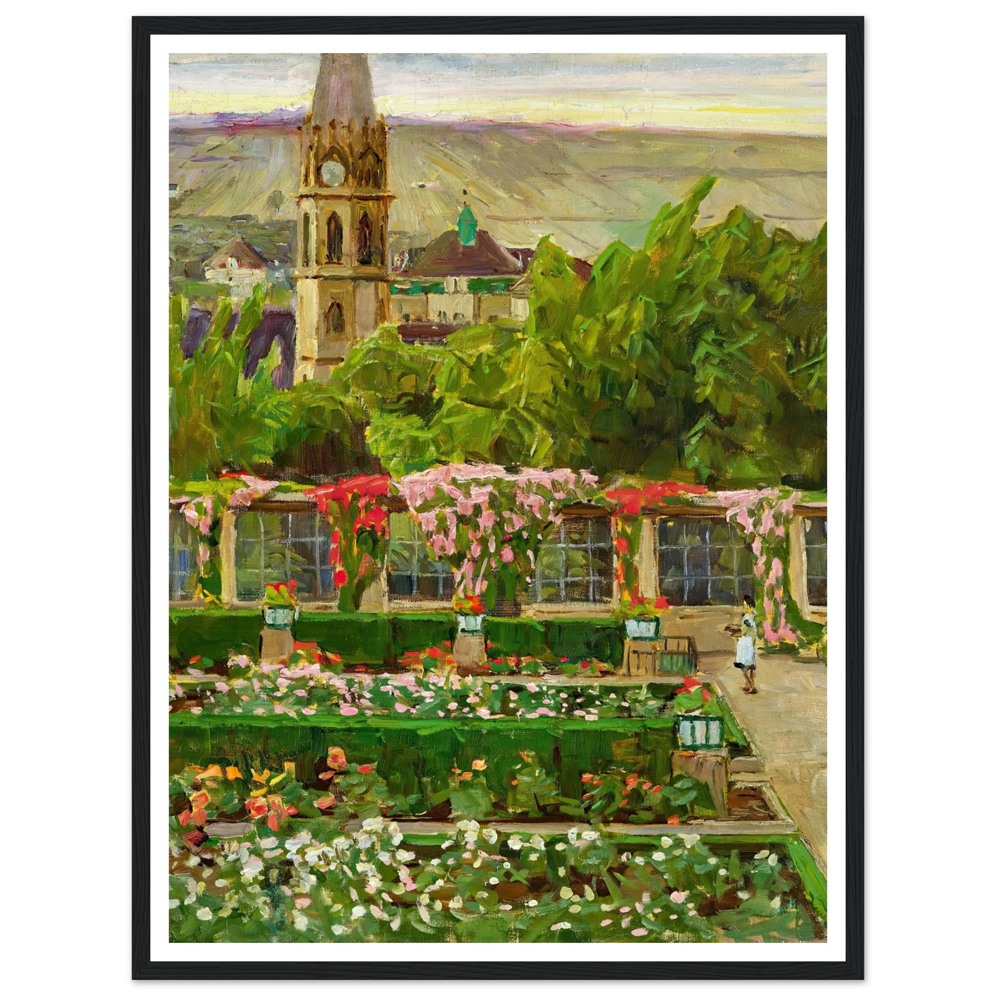 Blick in den Garten der Villa Ast (View of the garden of the Villa Ast) (after 1932) Art Print | Carl Moll - Framed Poster - 30x40 cm / 12x16″ - Black frame