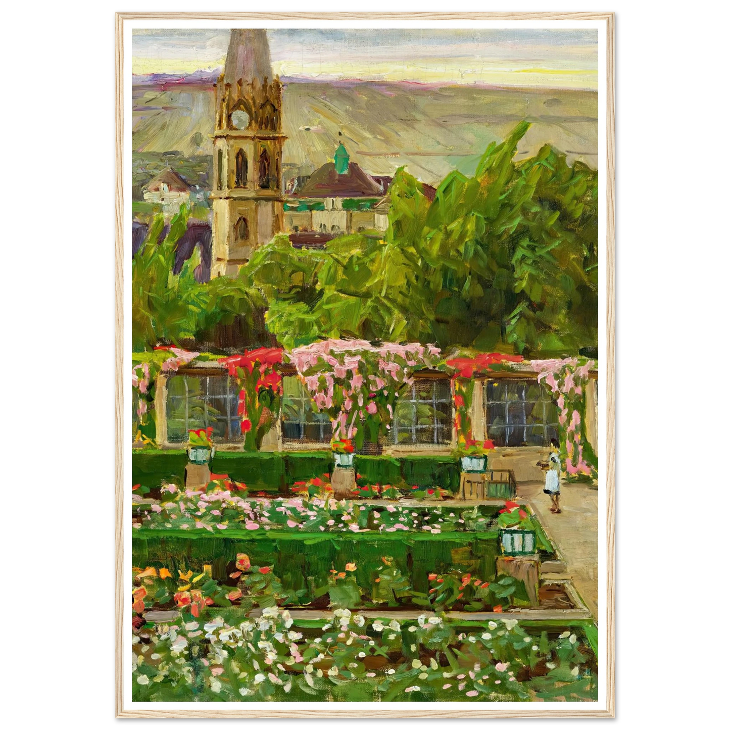 Blick in den Garten der Villa Ast (View of the garden of the Villa Ast) (after 1932) Art Print | Carl Moll - Framed Poster - 30x40 cm / 12x16″ - Black frame
