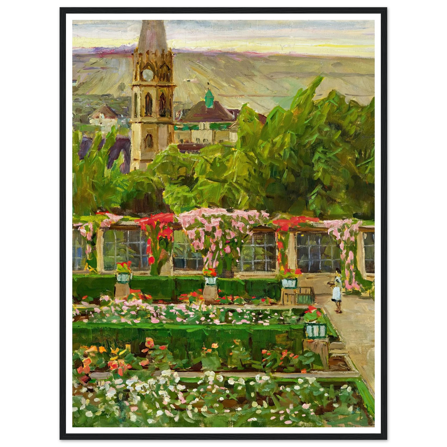 Blick in den Garten der Villa Ast (View of the garden of the Villa Ast) (after 1932) Art Print | Carl Moll - Framed Poster - 30x40 cm / 12x16″ - Black frame