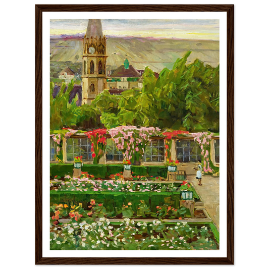 Blick in den Garten der Villa Ast (View of the garden of the Villa Ast) (after 1932) Art Print | Carl Moll - Framed Poster - 30x40 cm / 12x16″ - Black frame