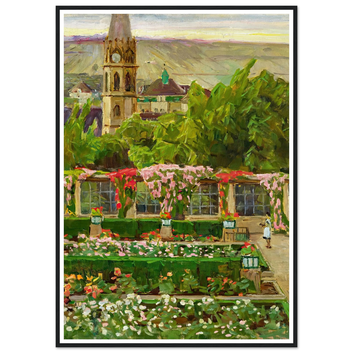 Blick in den Garten der Villa Ast (View of the garden of the Villa Ast) (after 1932) Art Print | Carl Moll - Framed Poster - 30x40 cm / 12x16″ - Black frame