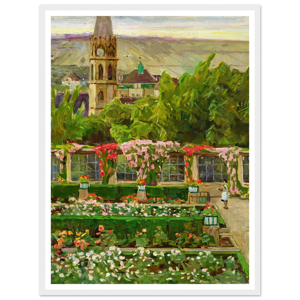 Blick in den Garten der Villa Ast (View of the garden of the Villa Ast) (after 1932) Art Print | Carl Moll - Framed Poster - 30x40 cm / 12x16″ - Black frame