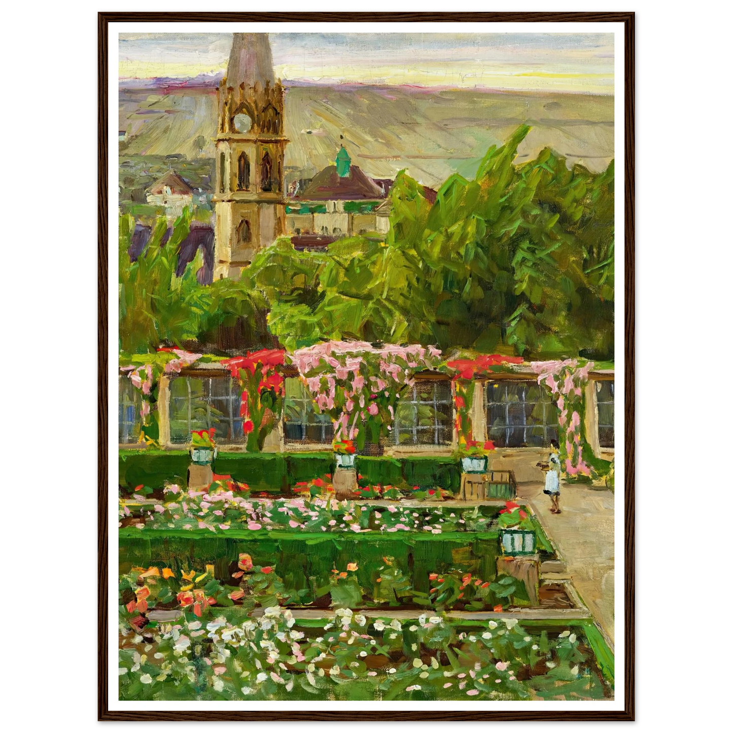 Blick in den Garten der Villa Ast (View of the garden of the Villa Ast) (after 1932) Art Print | Carl Moll - Framed Poster - 30x40 cm / 12x16″ - Black frame