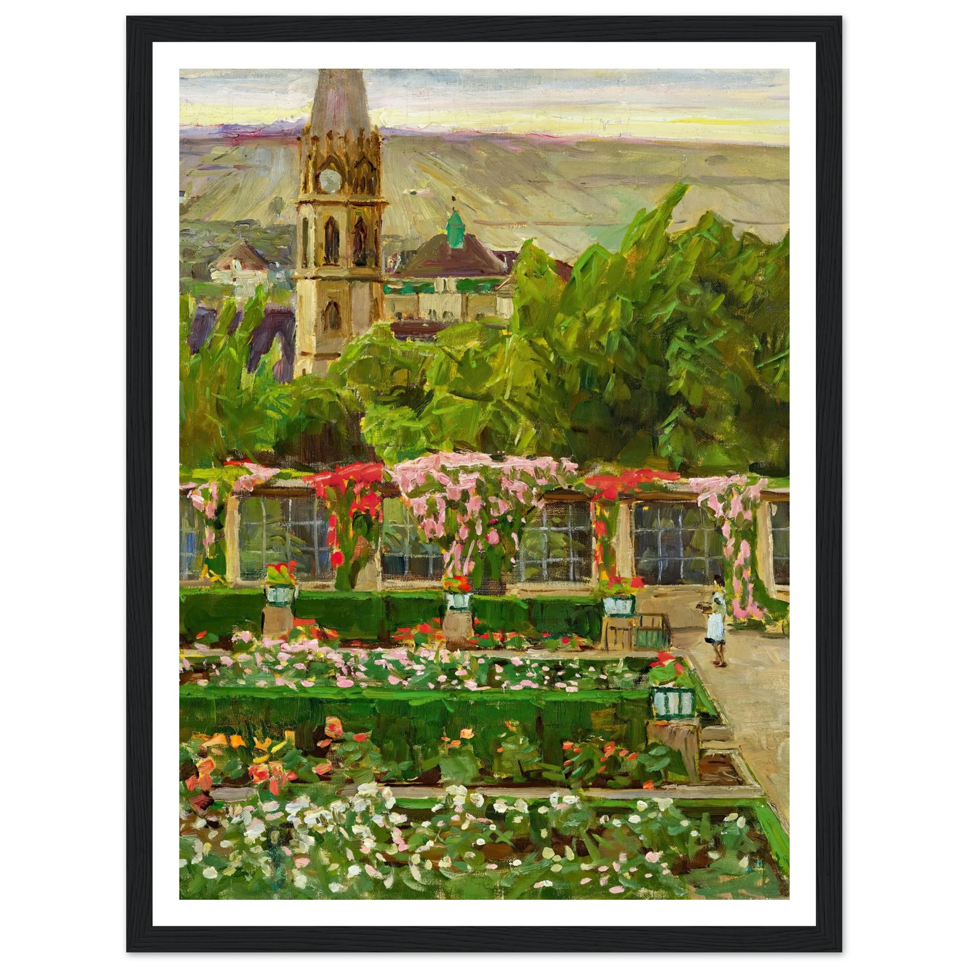 Blick in den Garten der Villa Ast (View of the garden of the Villa Ast) (after 1932) Art Print | Carl Moll - Framed Poster - 30x40 cm / 12x16″ - Black frame