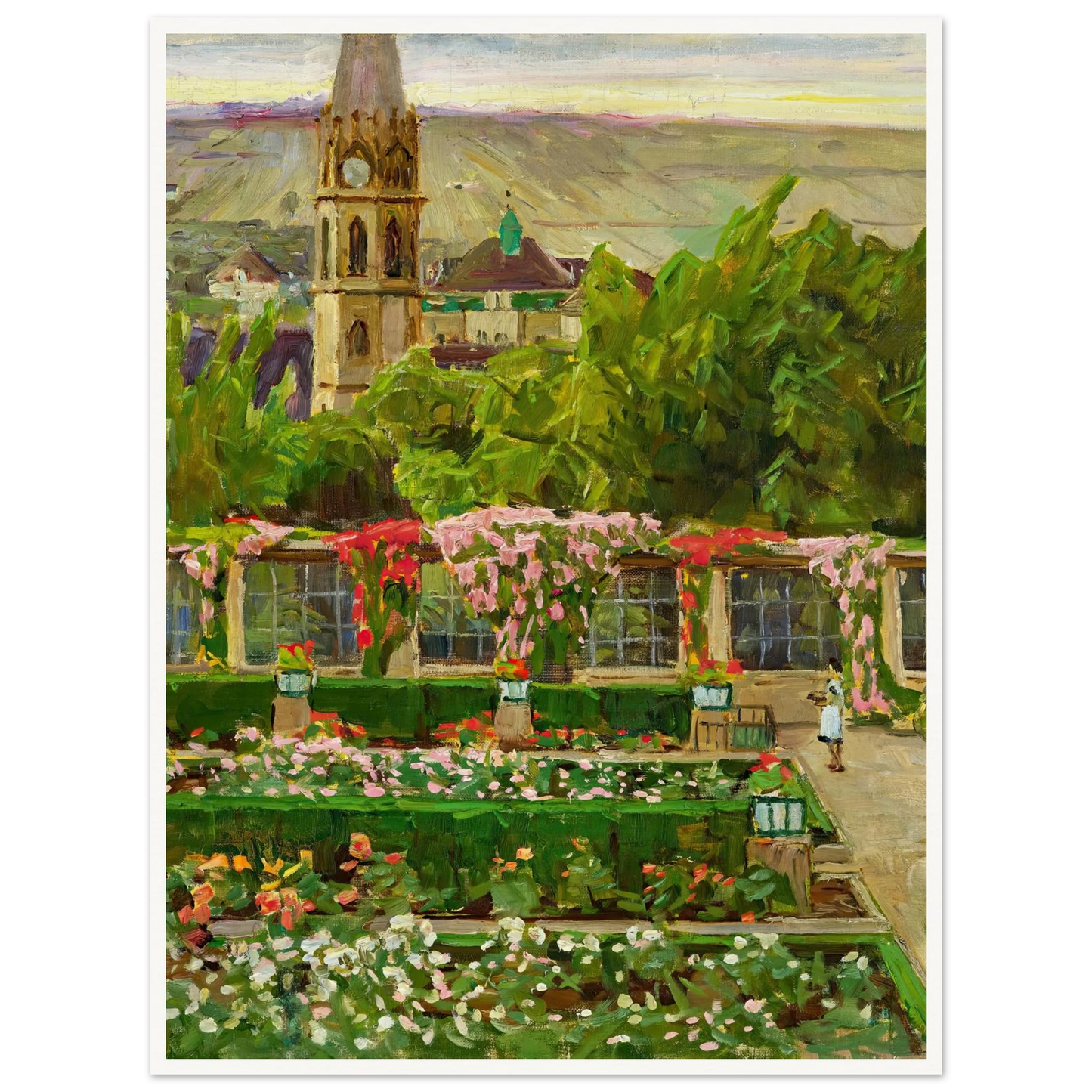 Blick in den Garten der Villa Ast (View of the garden of the Villa Ast) (after 1932) Art Print | Carl Moll - Framed Poster - 30x40 cm / 12x16″ - Black frame
