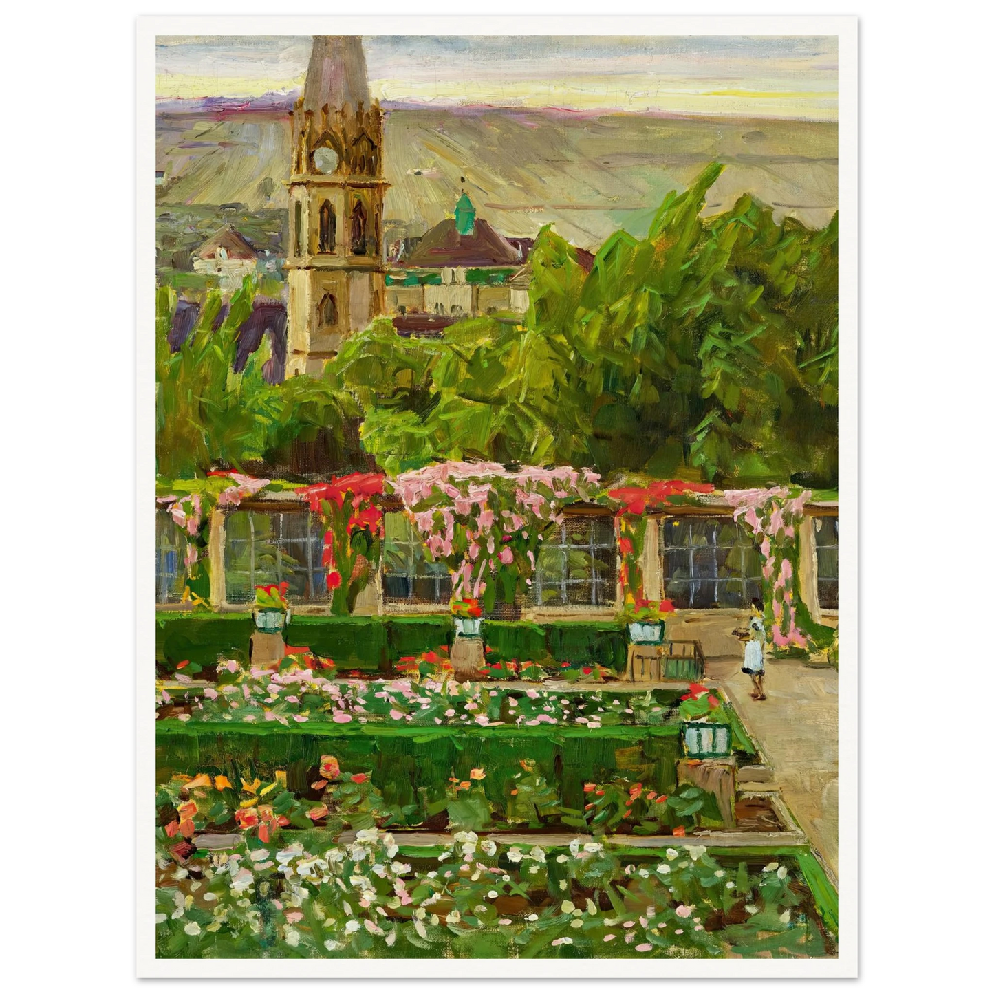 Blick in den Garten der Villa Ast (View of the garden of the Villa Ast) (after 1932) Art Print | Carl Moll - Framed Poster - 30x40 cm / 12x16″ - Black frame