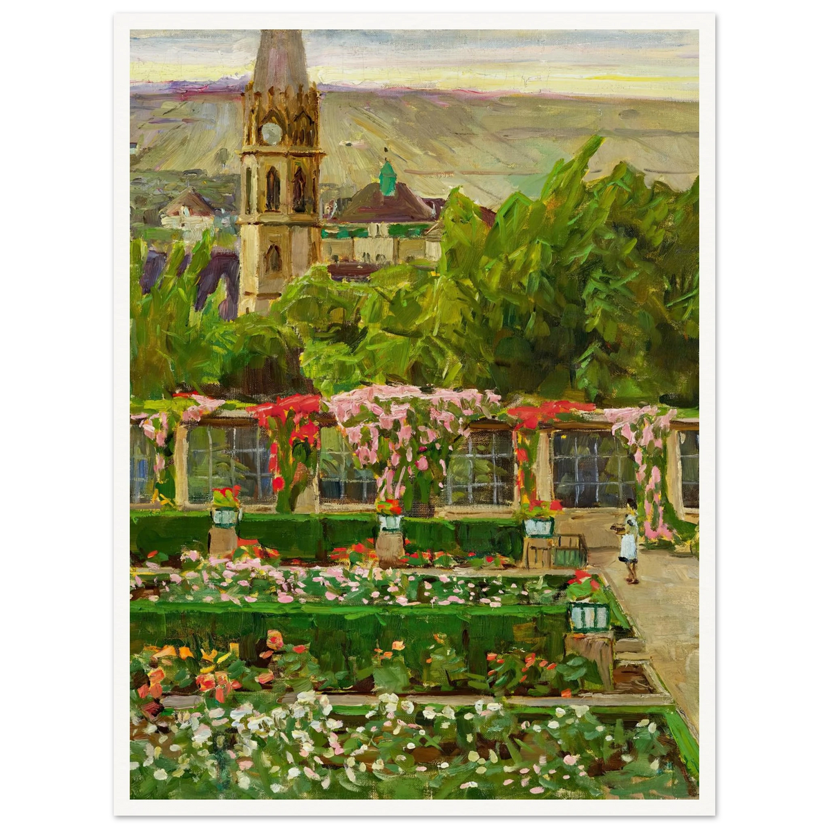 Blick in den Garten der Villa Ast (View of the garden of the Villa Ast) (after 1932) Art Print | Carl Moll - Framed Poster - 30x40 cm / 12x16″ - Black frame