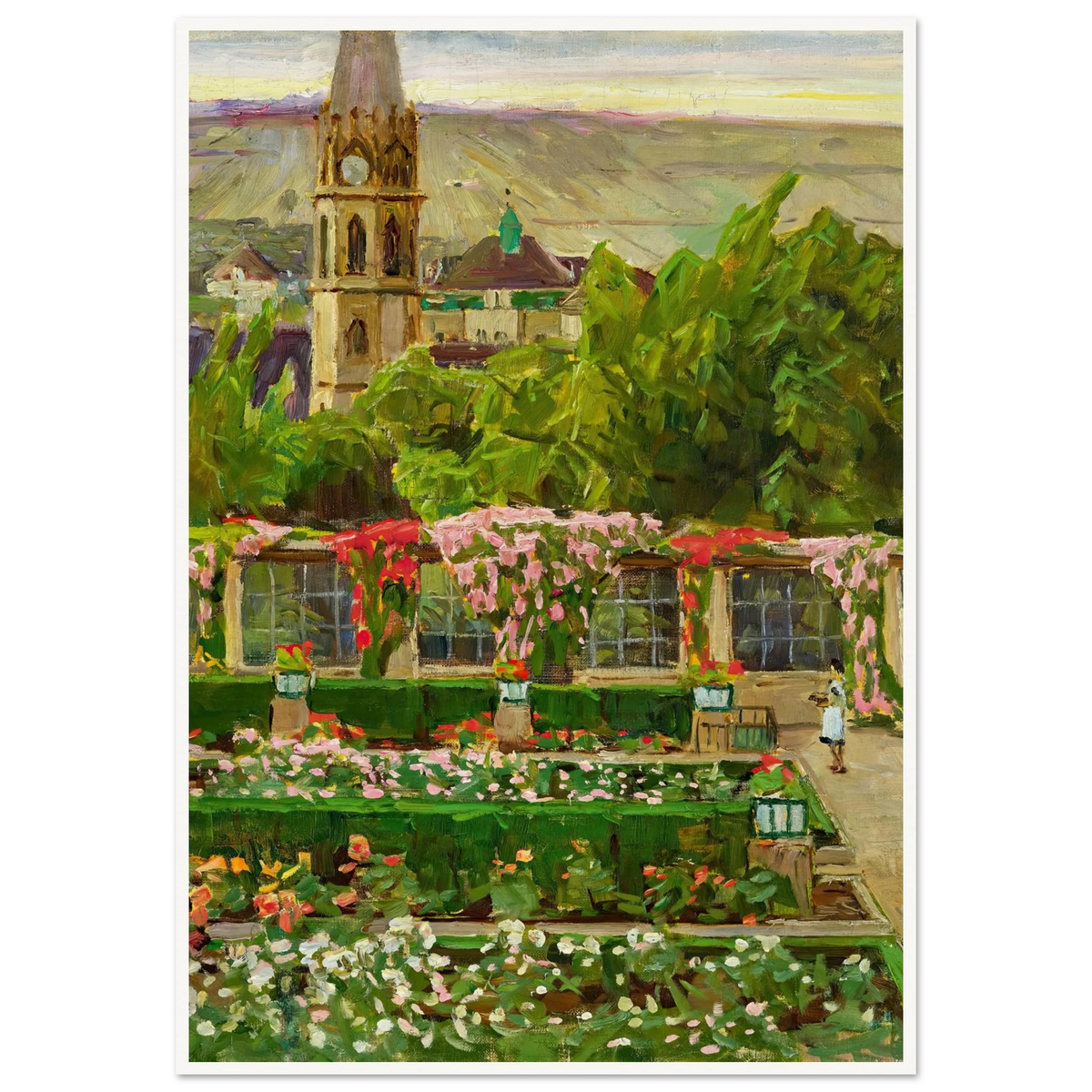 Blick in den Garten der Villa Ast (View of the garden of the Villa Ast) (after 1932) Art Print | Carl Moll - Framed Poster - 30x40 cm / 12x16″ - Black frame
