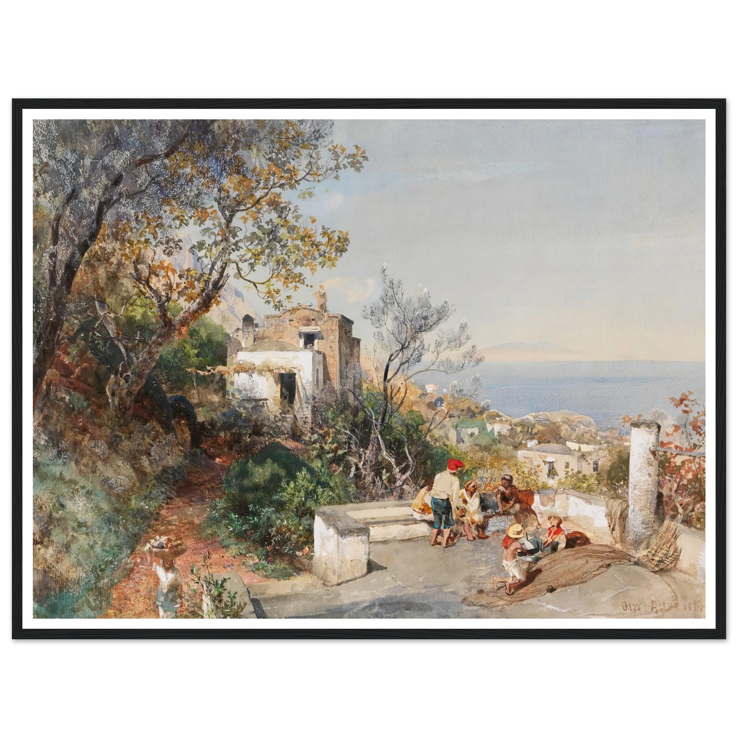 Blick über die Bucht von Neapel (1880) Art Print | Oswald Achenbach - Framed Poster - 30x40 cm / 12x16″ - Black frame