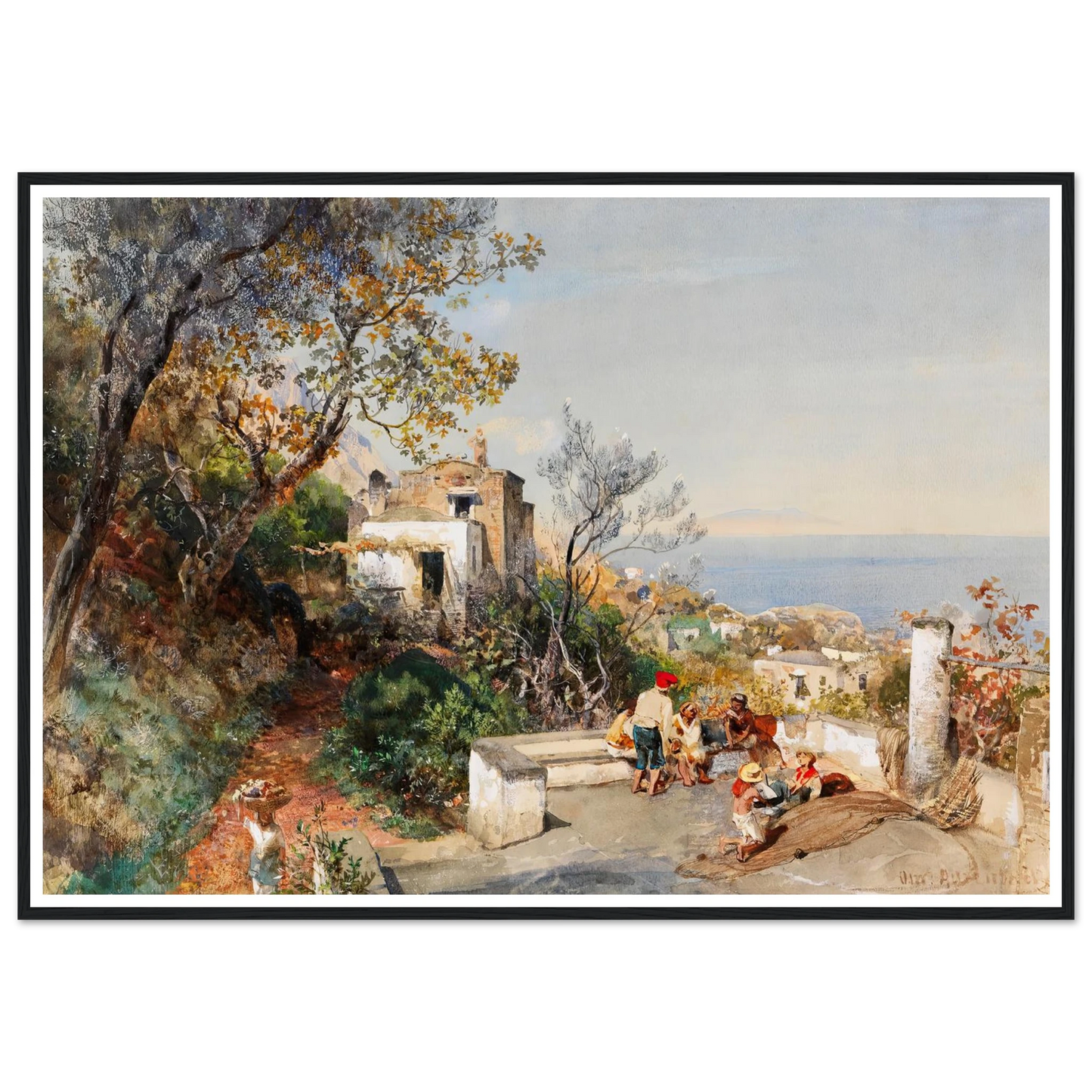 Blick über die Bucht von Neapel (ca.1880) Art Print | Oswald Achenbach - Framed Poster - 30x40 cm / 12x16″ - Black frame