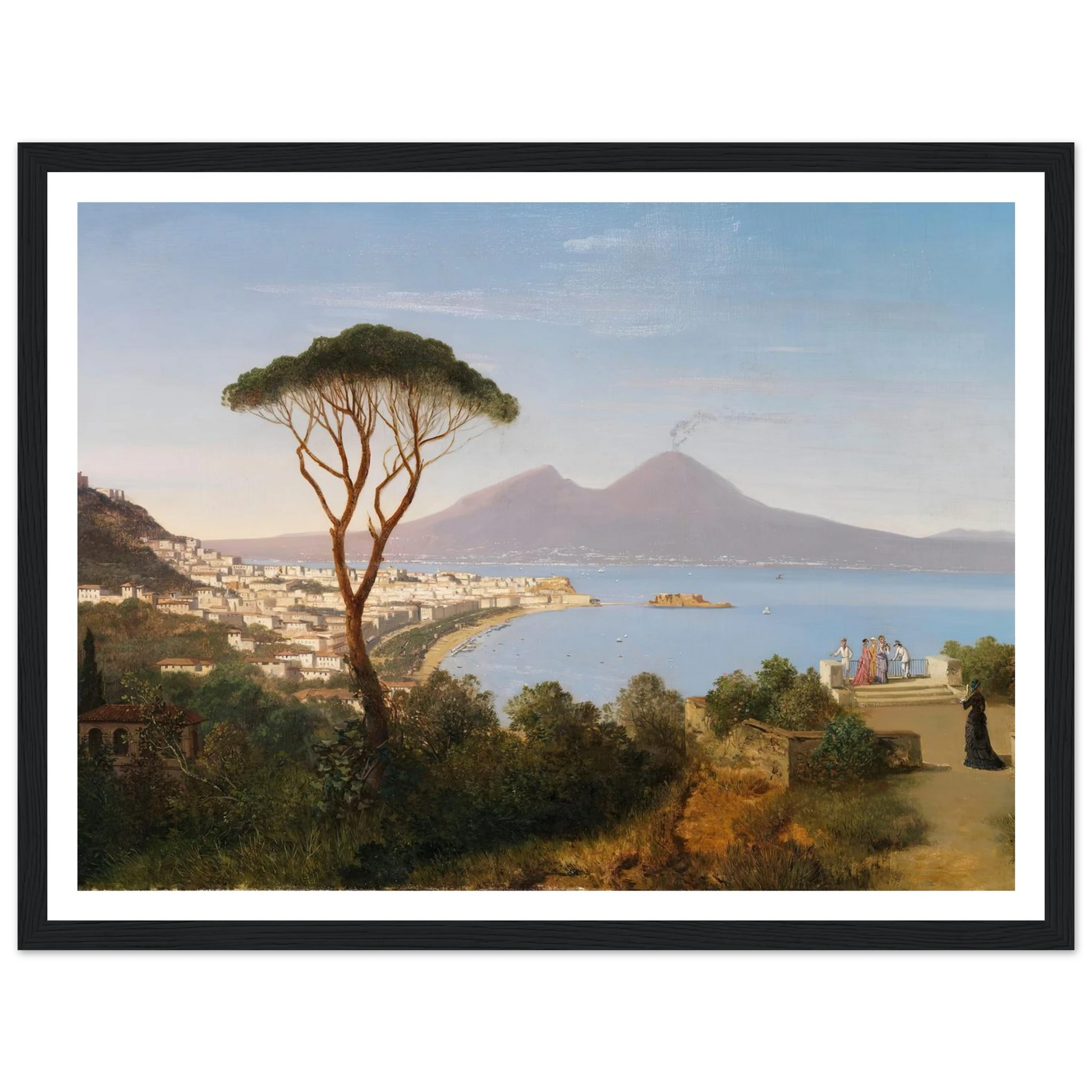Blick vom Posillipo auf die weite Bucht von Neapel mit rauchendem Vesuv (Ca. 1850) Art Print | Albert Zimmermann - Framed Poster - 30x40 cm / 12x16″ - Black frame