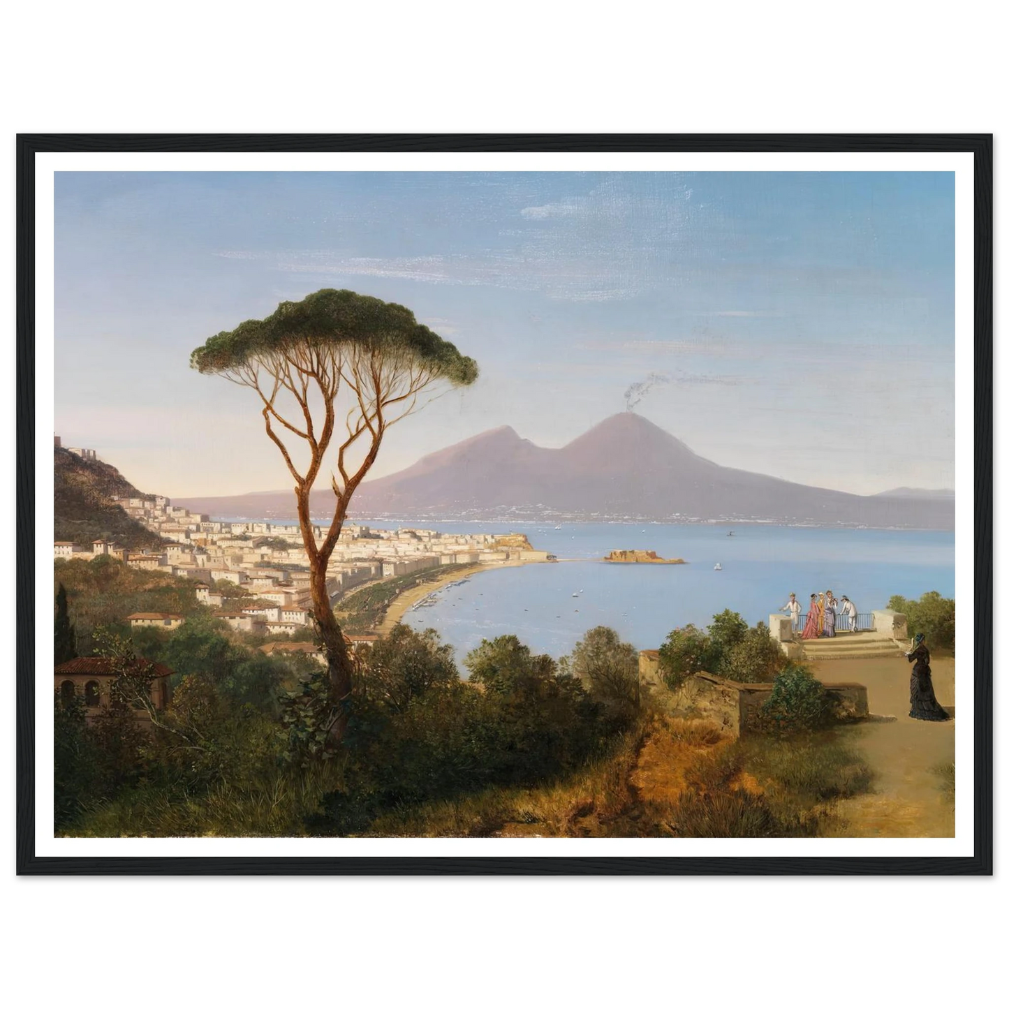 Blick vom Posillipo auf die weite Bucht von Neapel mit rauchendem Vesuv (Ca. 1850) Art Print | Albert Zimmermann - Framed Poster - 30x40 cm / 12x16″ - Black frame
