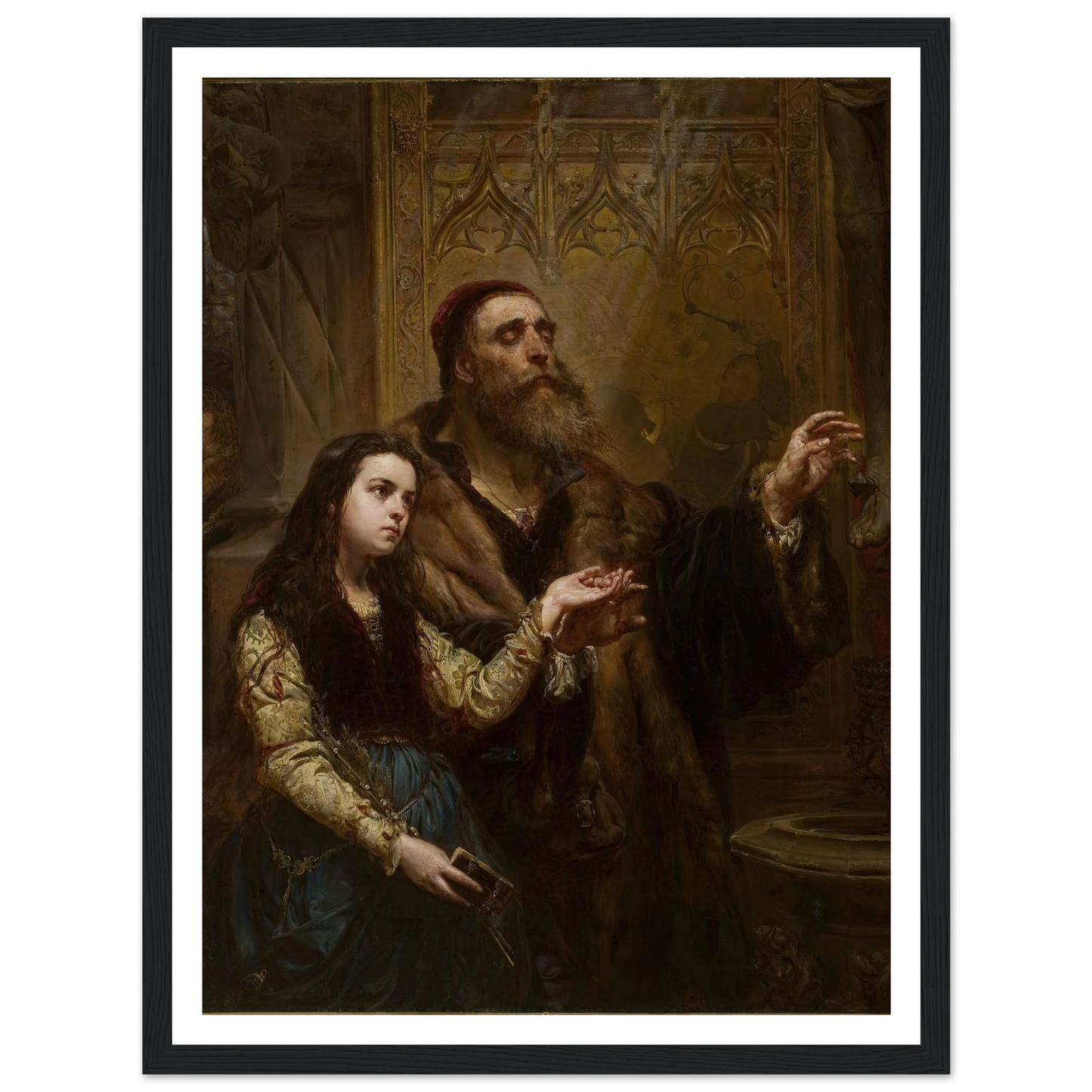 Blind Veit Stoss with his granddaughter (1865) Art Print | Jan Matejko - Framed Poster - 30x40 cm / 12x16″ - Black frame