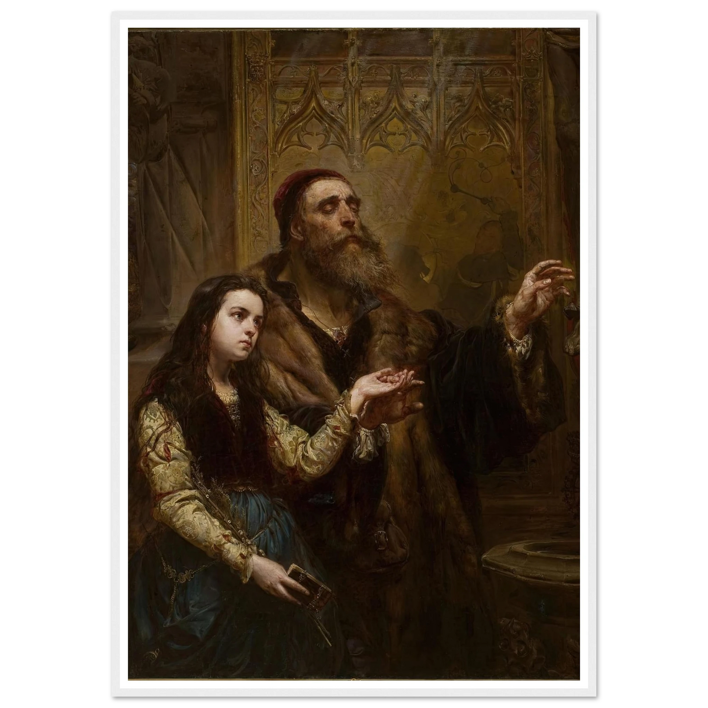 Blind Veit Stoss with his granddaughter (1865) Art Print | Jan Matejko - Framed Poster - 30x40 cm / 12x16″ - Black frame