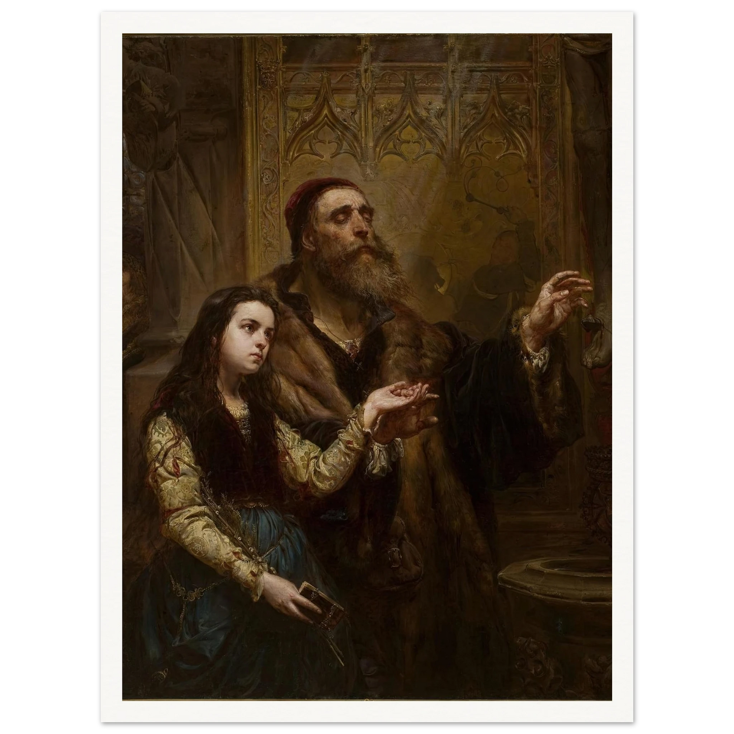 Blind Veit Stoss with his granddaughter (1865) Art Print | Jan Matejko - Framed Poster - 30x40 cm / 12x16″ - Black frame