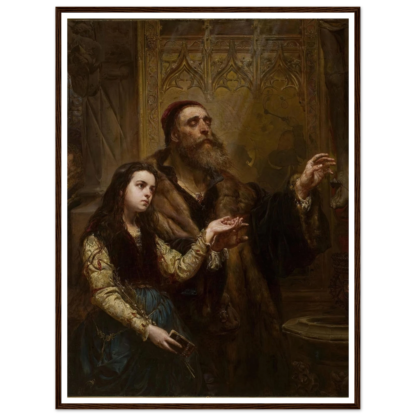 Blind Veit Stoss with his granddaughter (1865) Art Print | Jan Matejko - Framed Poster - 30x40 cm / 12x16″ - Black frame