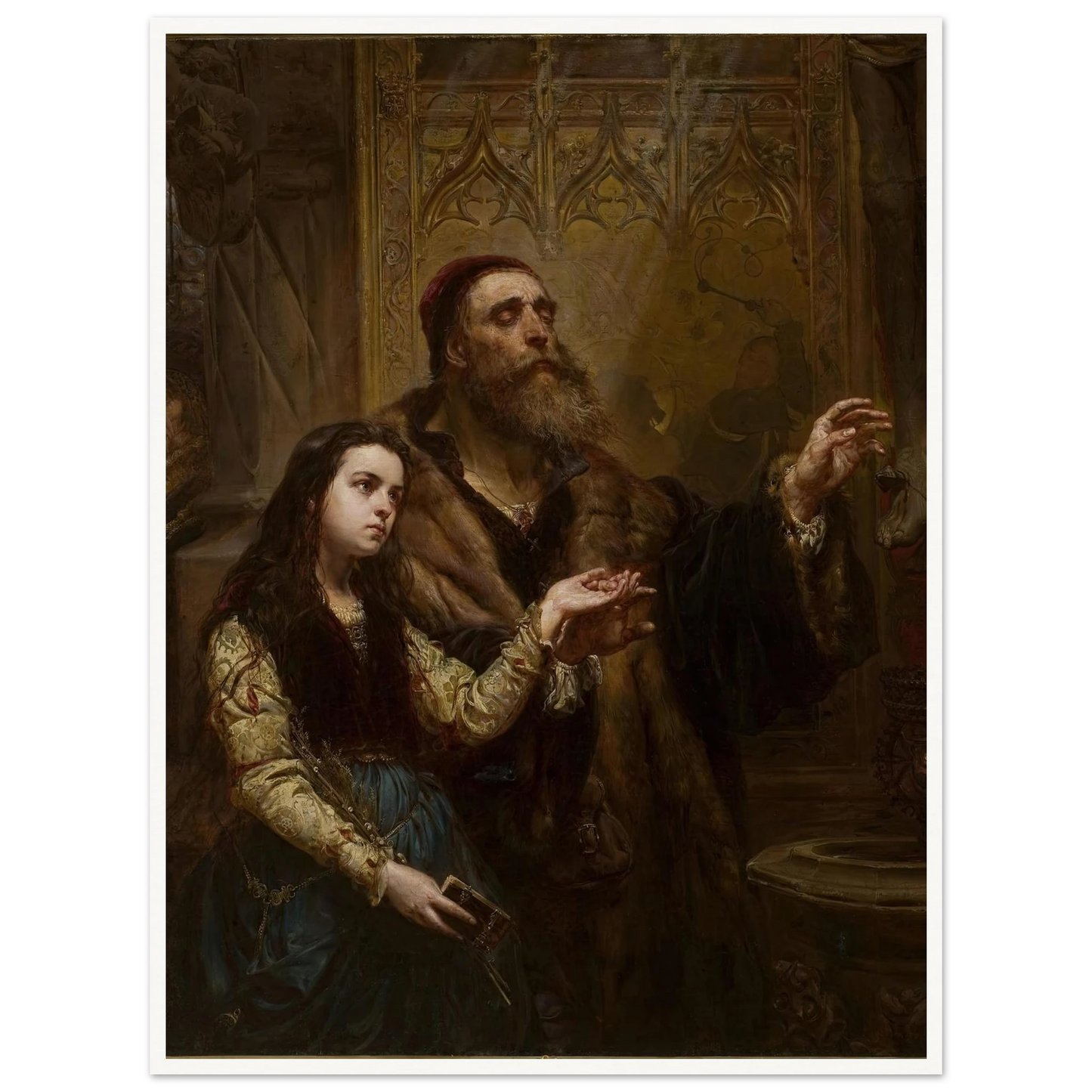 Blind Veit Stoss with his granddaughter (1865) Art Print | Jan Matejko - Framed Poster - 30x40 cm / 12x16″ - Black frame