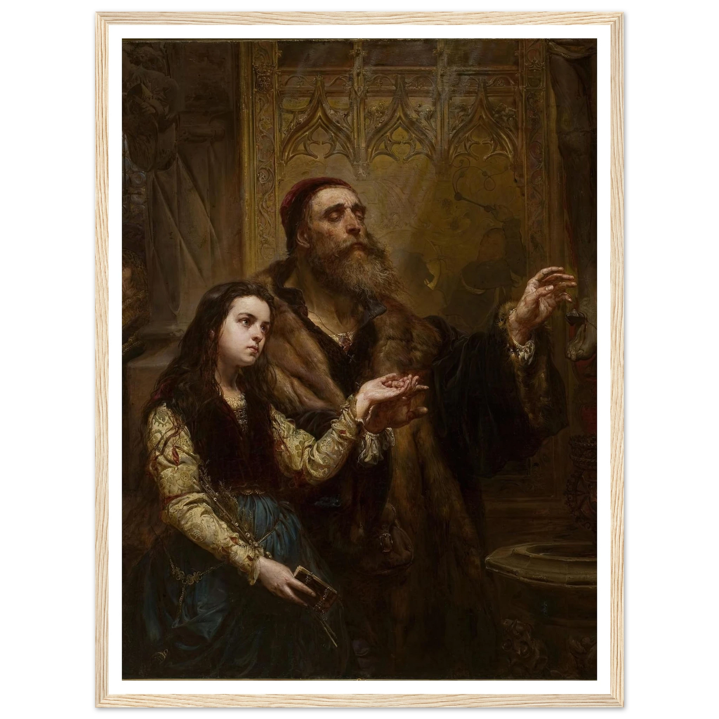 Blind Veit Stoss with his granddaughter (1865) Art Print | Jan Matejko - Framed Poster - 30x40 cm / 12x16″ - Black frame