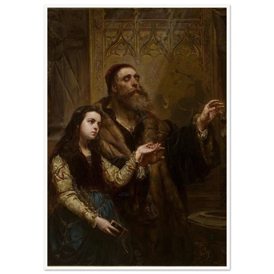 Blind Veit Stoss with his granddaughter (1865) Art Print | Jan Matejko - Framed Poster - 30x40 cm / 12x16″ - Black frame