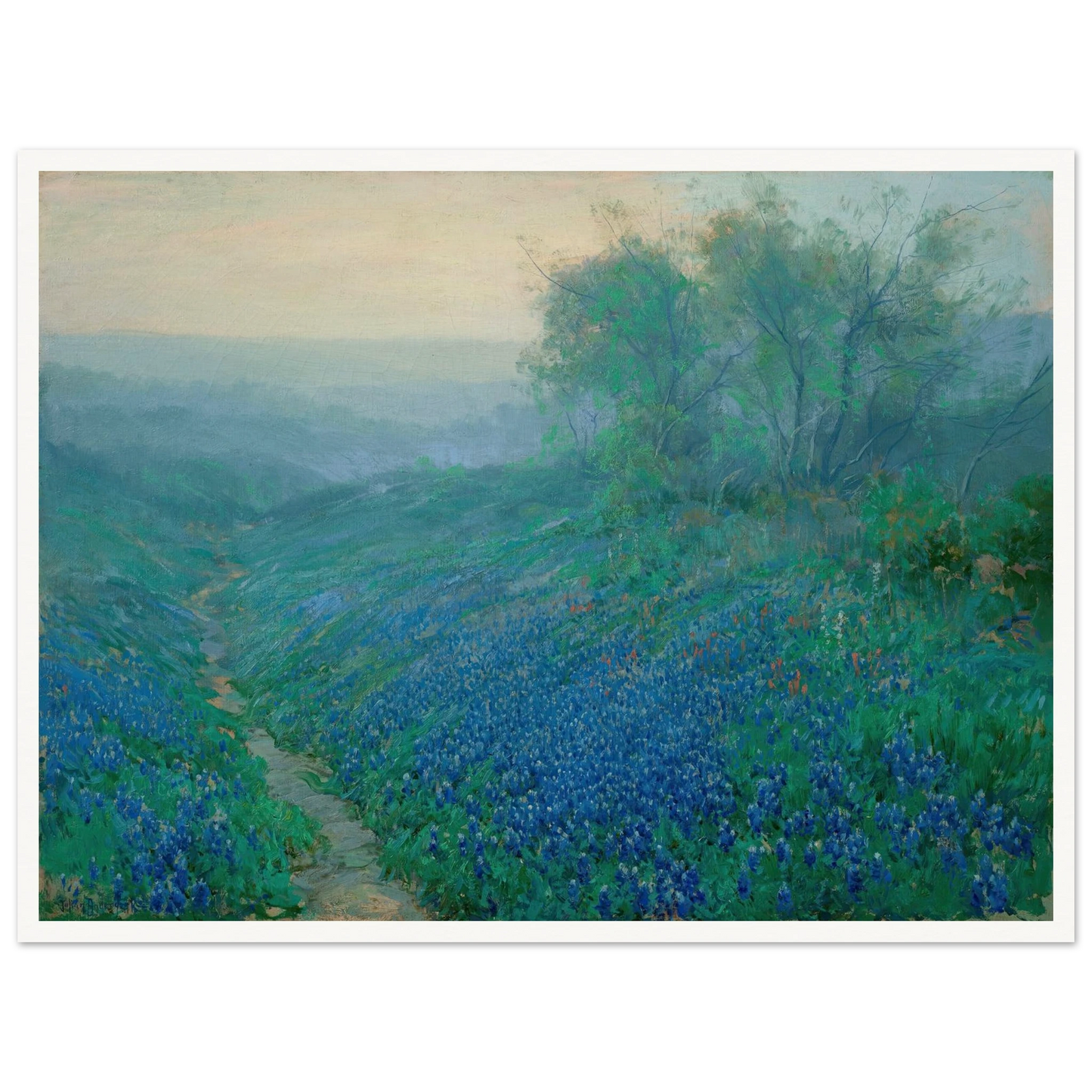 Bluebonnets at Dawn, North of San Antonio (1915) Art Print | Julian Onderdonk - Framed Poster - 30x40 cm / 12x16″ - Black frame