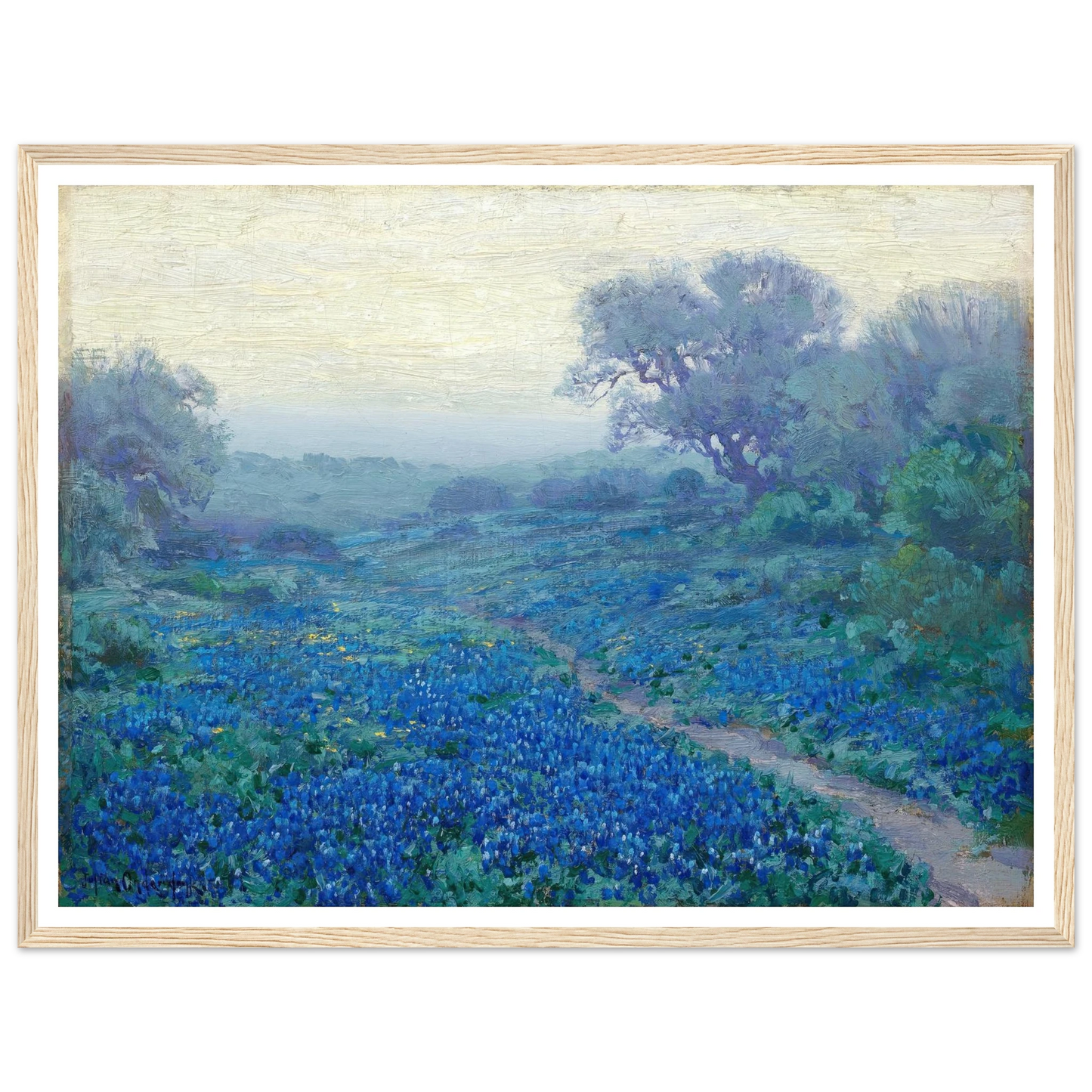 Bluebonnets at Sunrise (1917) Art Print | Julian Onderdonk - Framed Poster - 30x40 cm / 12x16″ - Black frame