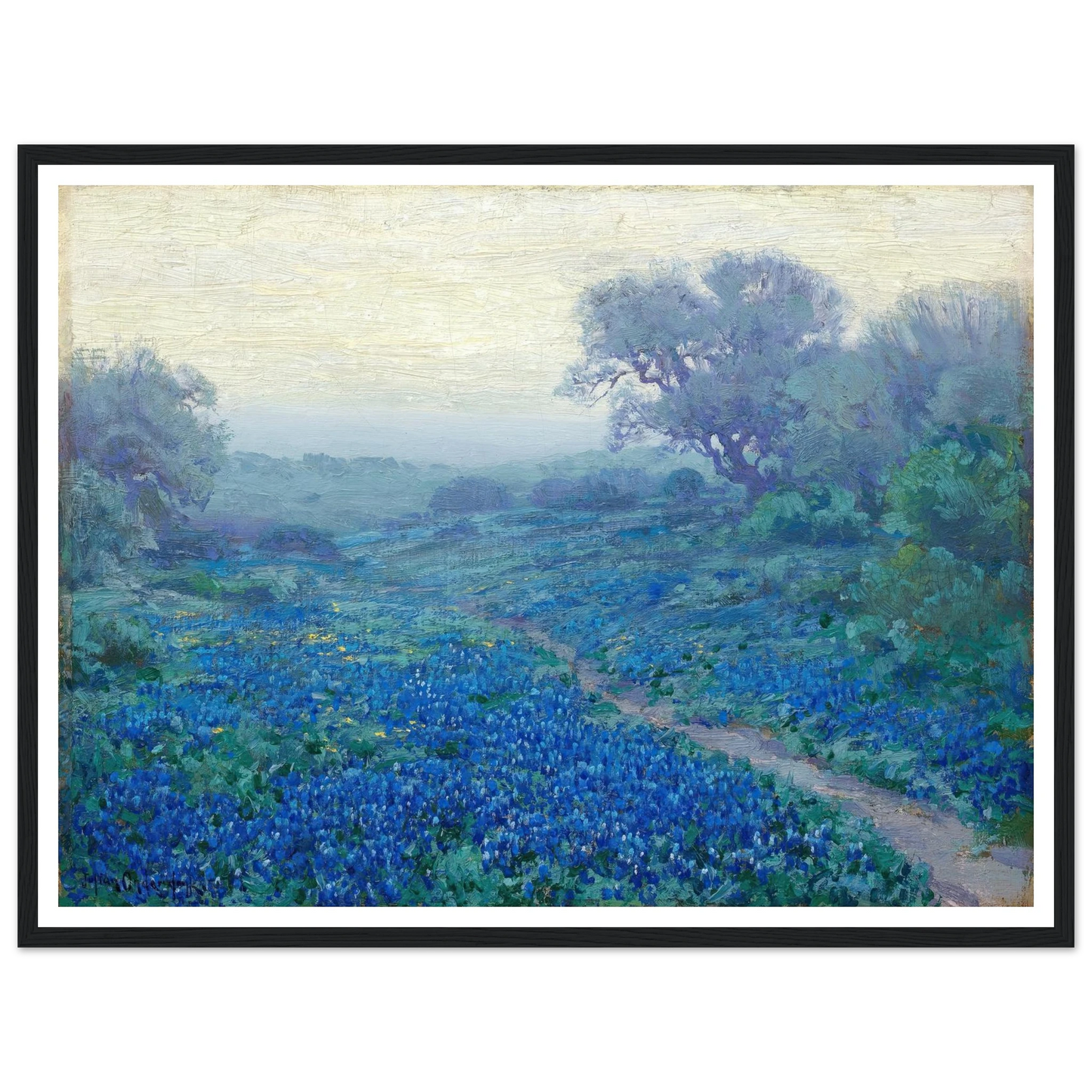 Bluebonnets at Sunrise (1917) Art Print | Julian Onderdonk - Framed Poster - 30x40 cm / 12x16″ - Black frame