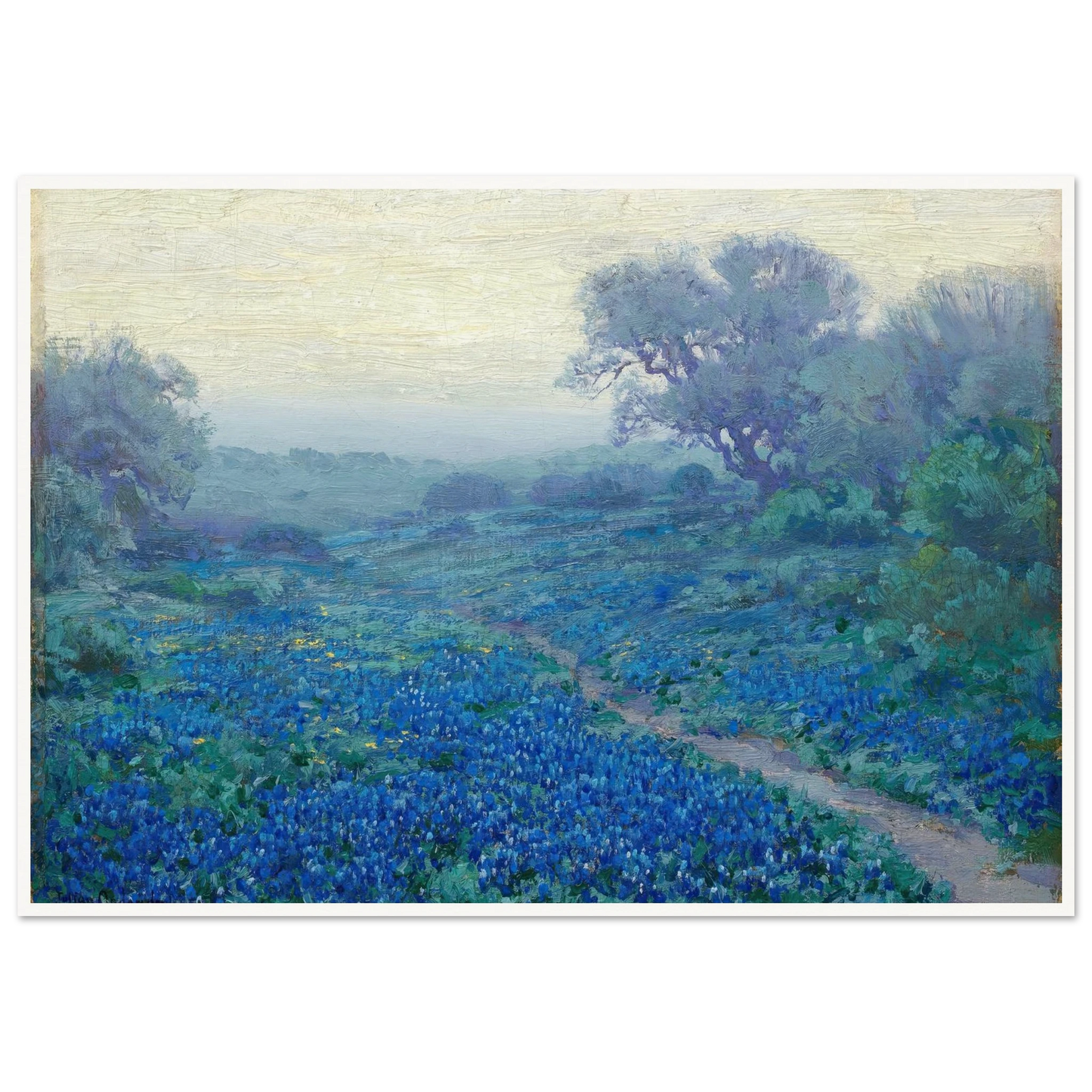 Bluebonnets at Sunrise (1917) Art Print | Julian Onderdonk - Framed Poster - 30x40 cm / 12x16″ - Black frame