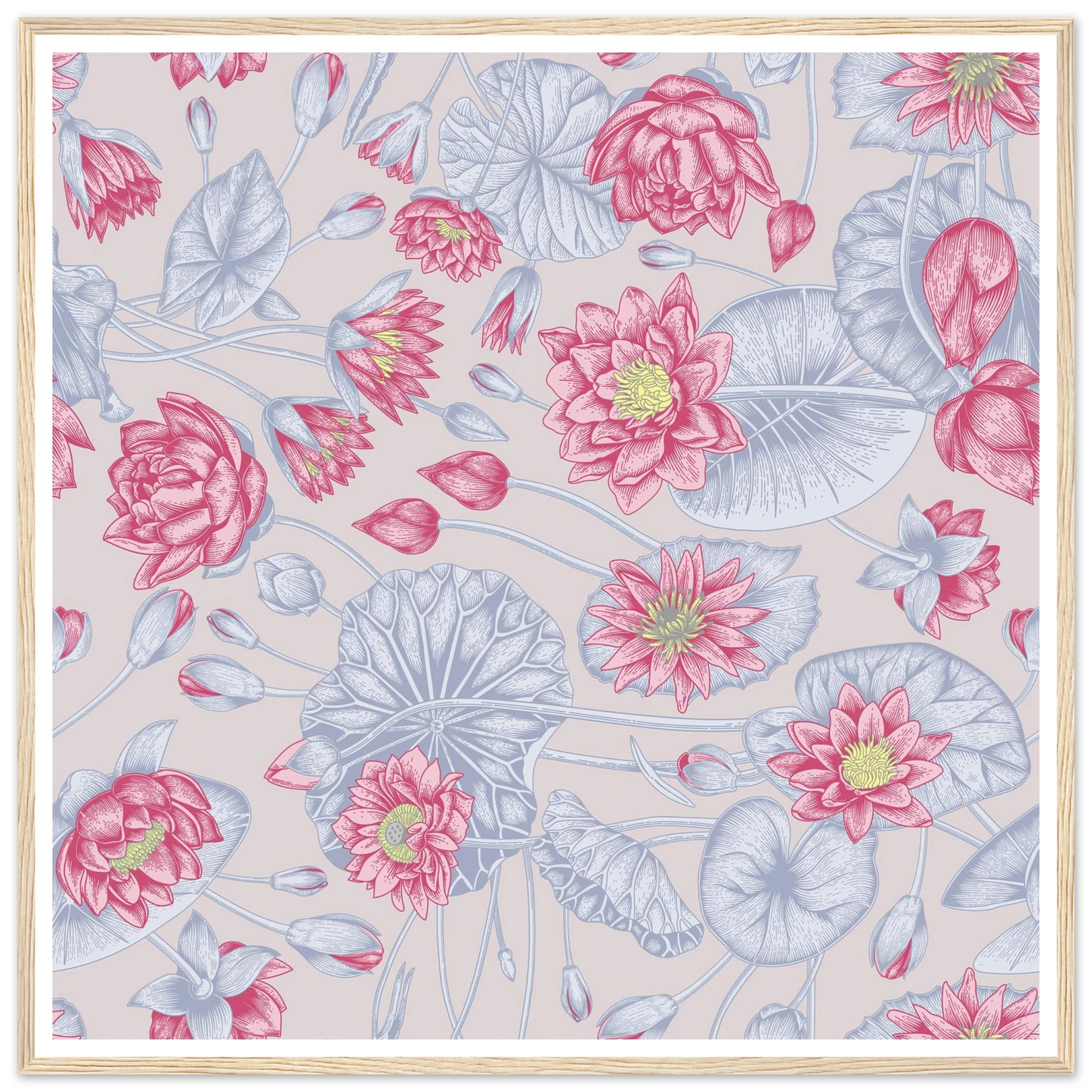 Blush Pink Nénuphar Art Print | William Morris Inspired - Framed Poster - 30x30 cm / 12x12″ - Black frame